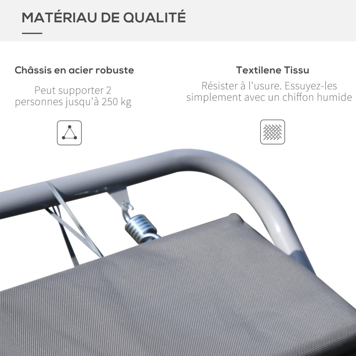 HOMCOM Bain de soleil transat de jardin bascule 2 personnes hamac 2,12 x 1,75 x 0,6 m gris