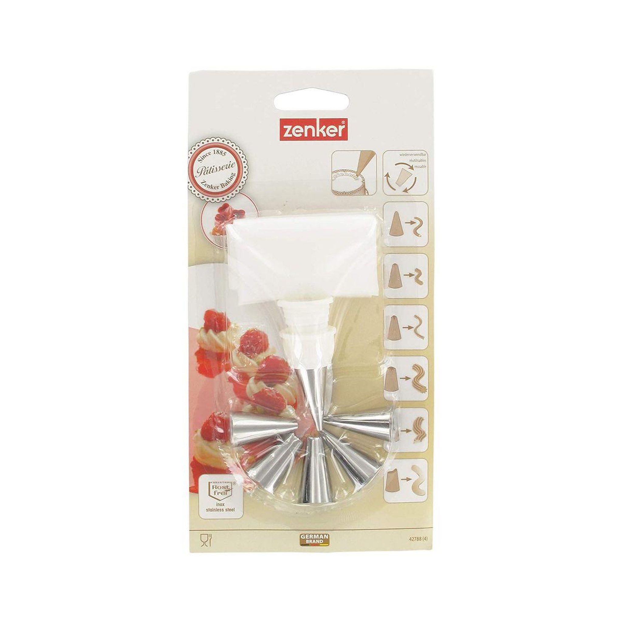 Voir la diapositive 5 : ZENKER Poche à douille et 6 embouts en inox 33 cm Zenker Smart Pastry