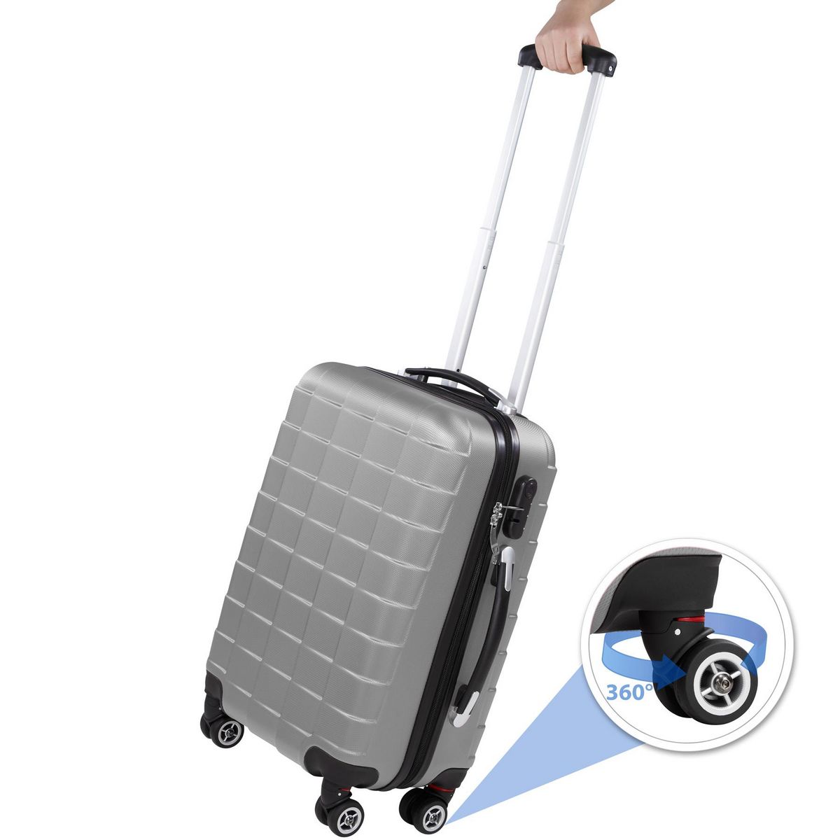 tectake Set de valises rigides 3 parties, en plastique ABS robuste argent