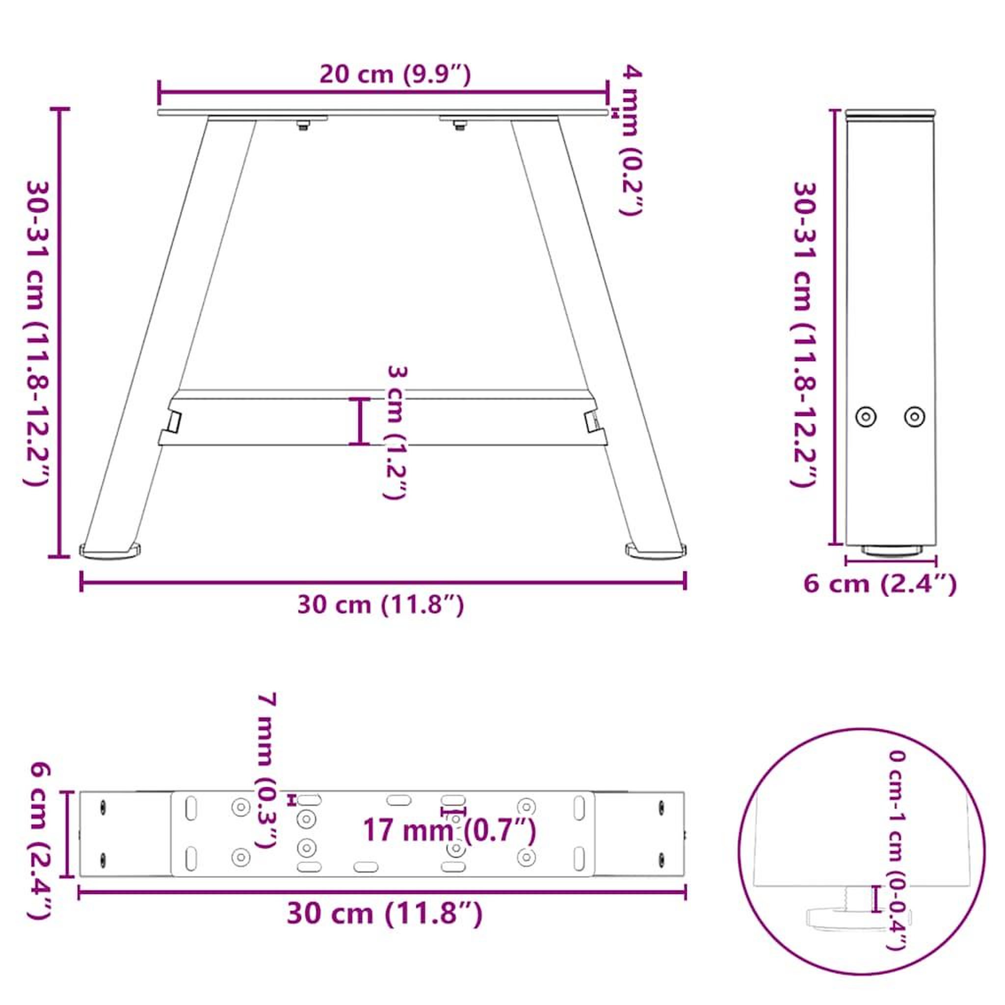 Voir la diapositive 6 : VIDAXL Pieds de table basse forme de A 2 pcs noir 30x(30-31) cm acier