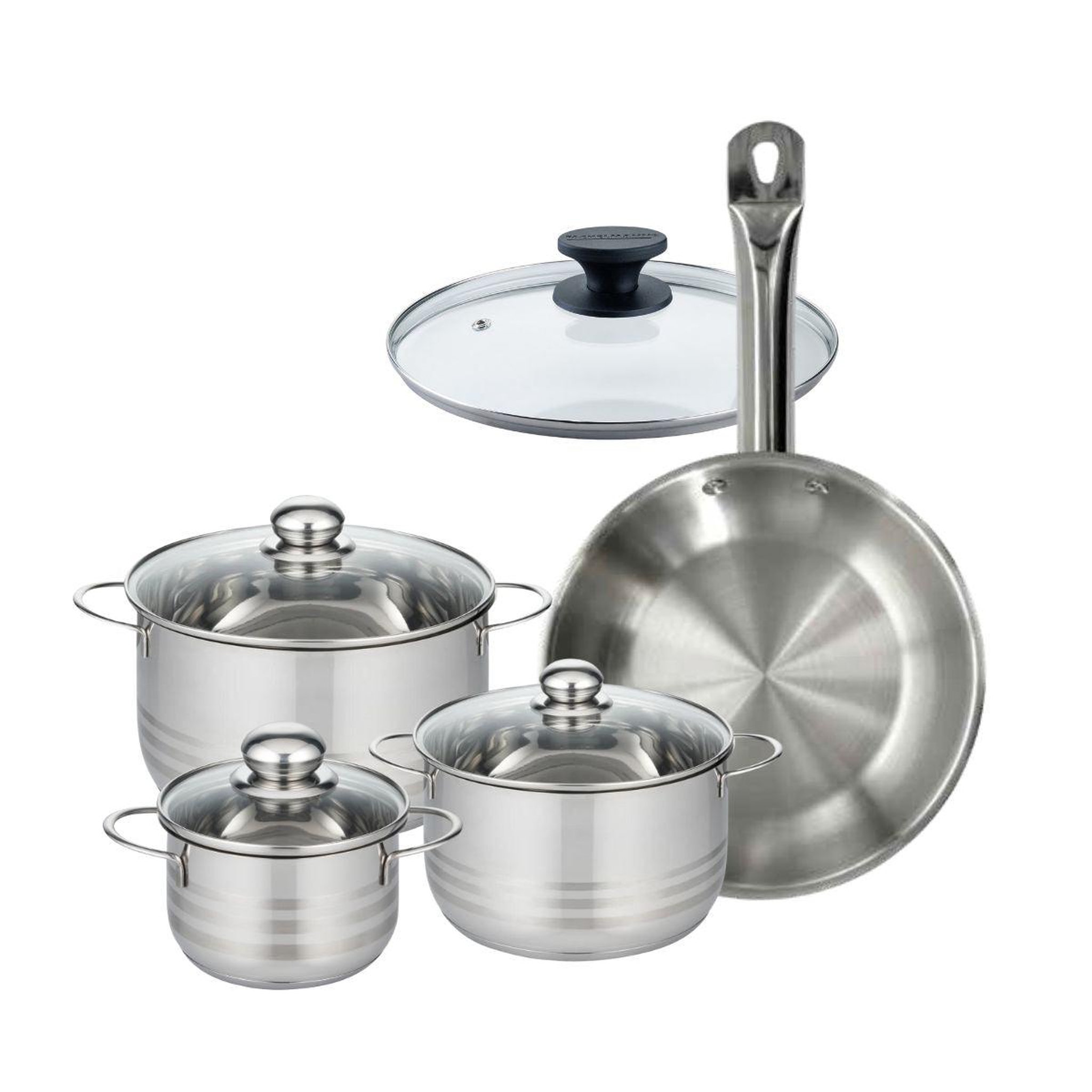 Fackelmann Batterie de cuisine avec 1 poêle 28 cm et 3 faitouts 20/24/16 cm sans pfas fackelmann eterna brillant avec couvercles