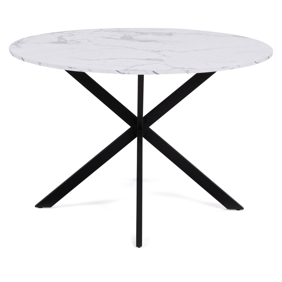 ID MARKET Table à manger ronde ALIX 6 personnes pied araignée noir et plateau effet marbre blanc ALASKA 110 cm