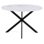 Voir la diapositive 3 : ID MARKET Table à manger ronde ALIX 6 personnes pied araignée noir et plateau effet marbre blanc ALASKA 110 cm