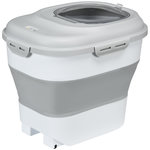 PAWHUT Conteneur à croquettes pour chiens et chats pliable 25L - roulettes, tasse, bol, cuillère - gris