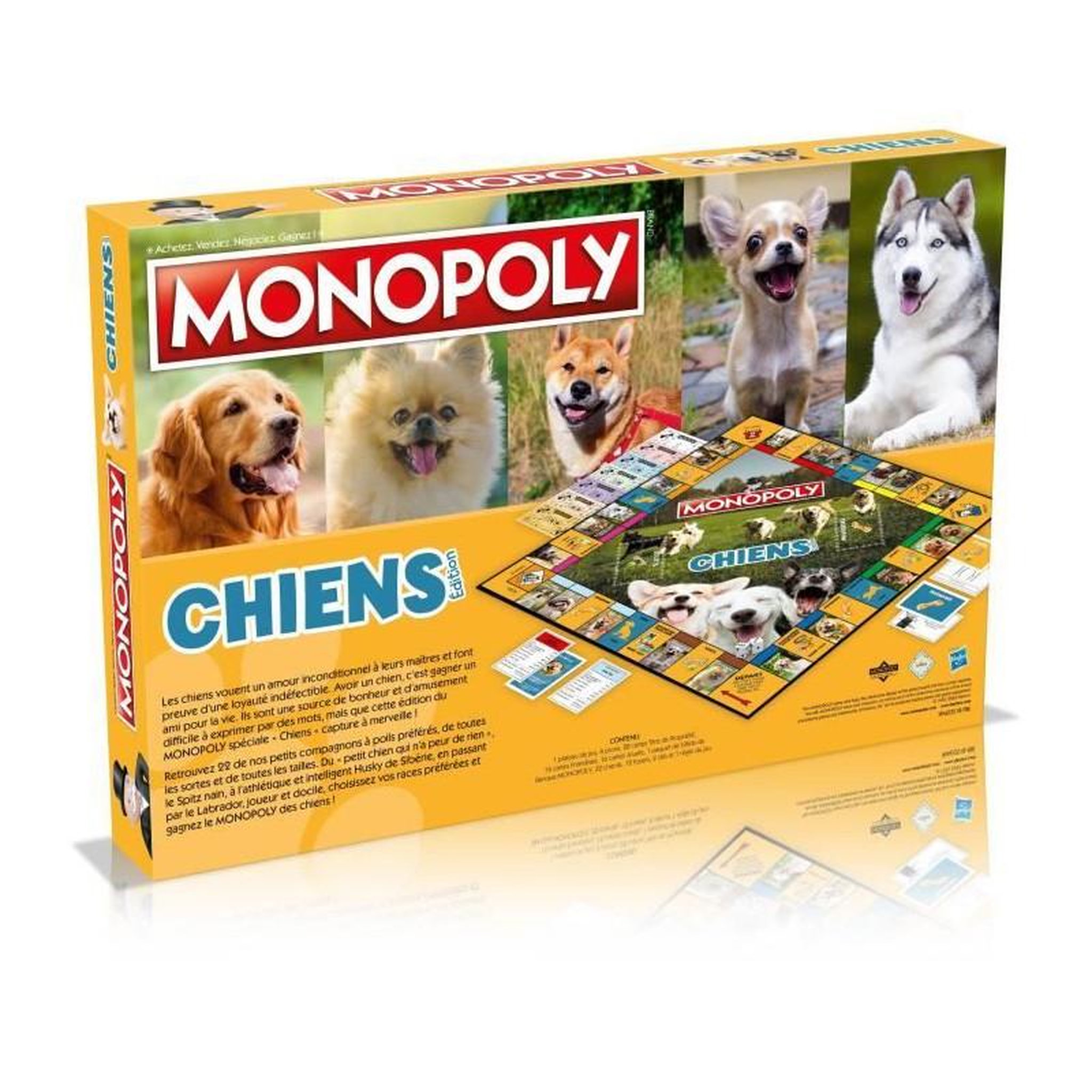 Voir la diapositive 4 : Winning Moves Monopoly Chiens - Jeu de société - WINNING MOVES - Monopoly mettant en vedette les chiens de différentes races.