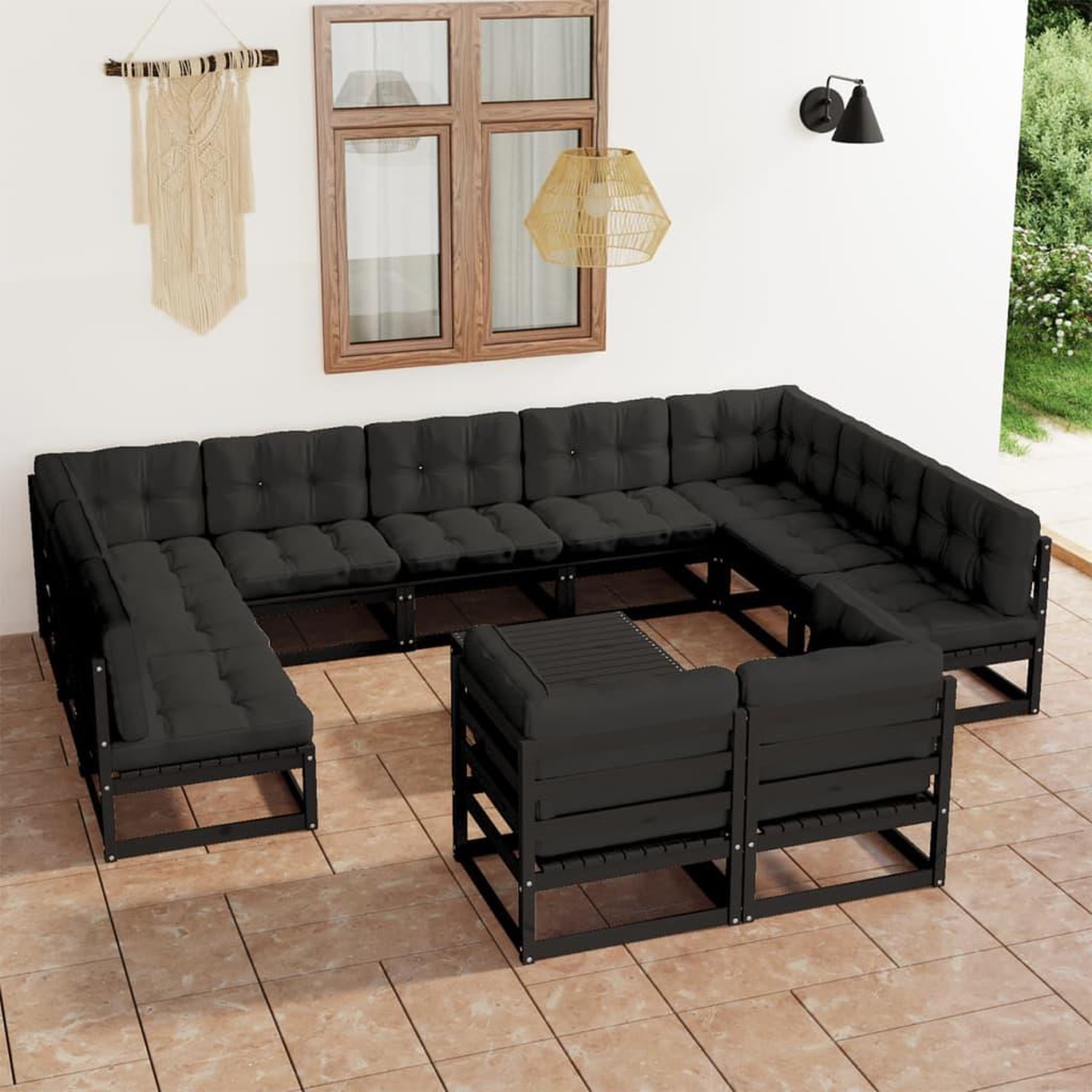 Voir la diapositive 1 : VIDAXL Salon de jardin 12 pcs avec coussins Noir Bois de pin massif