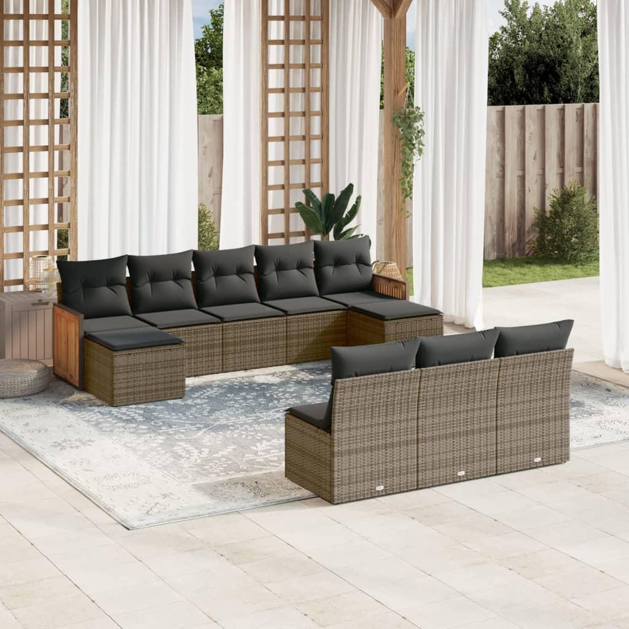 VIDAXL Salon de jardin avec coussins 10 pcs gris resine tressee