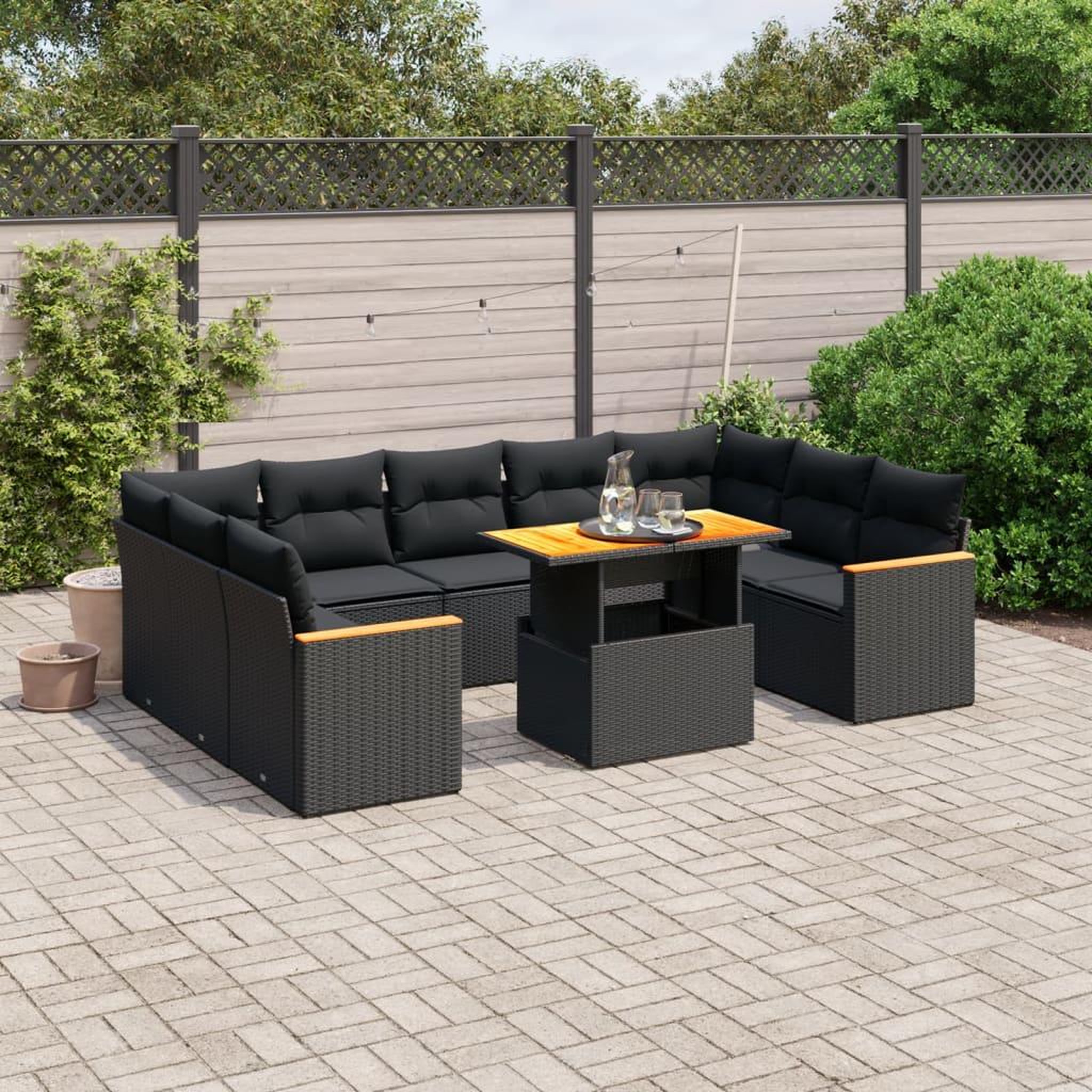 VIDAXL Salon de jardin 11 pcs avec coussins noir resine tressee