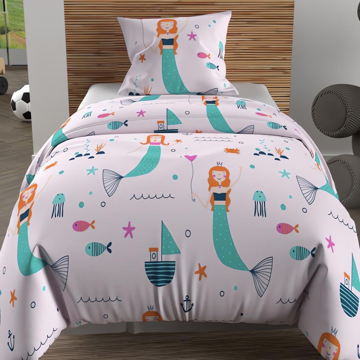 SOLEIL D'OCRE Parure housse de couette SIRENES, 100% coton 57 fils/cm2, par Soleil d'Ocre