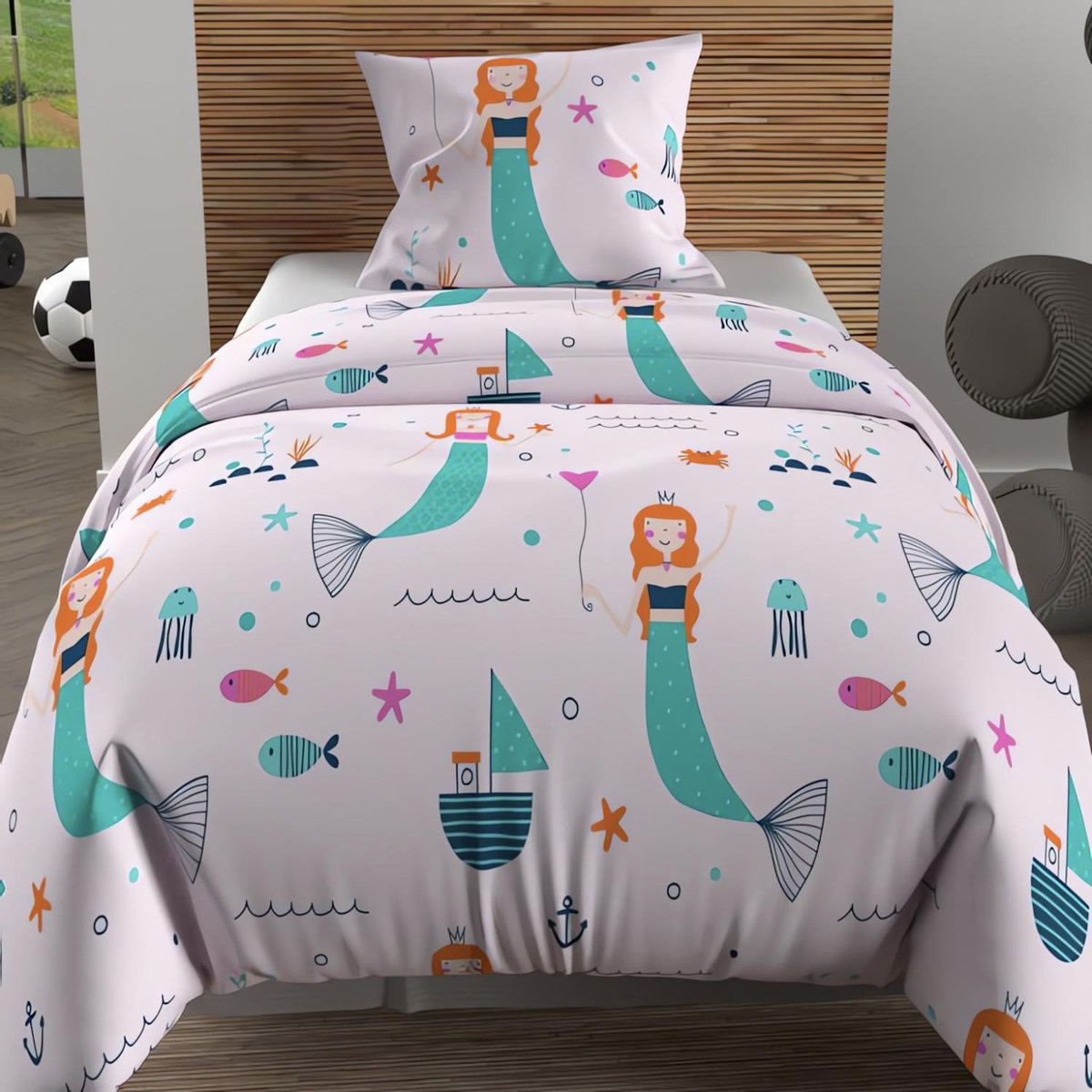 SOLEIL D'OCRE Parure housse de couette SIRENES, 100% coton 57 fils/cm2, par Soleil d'Ocre