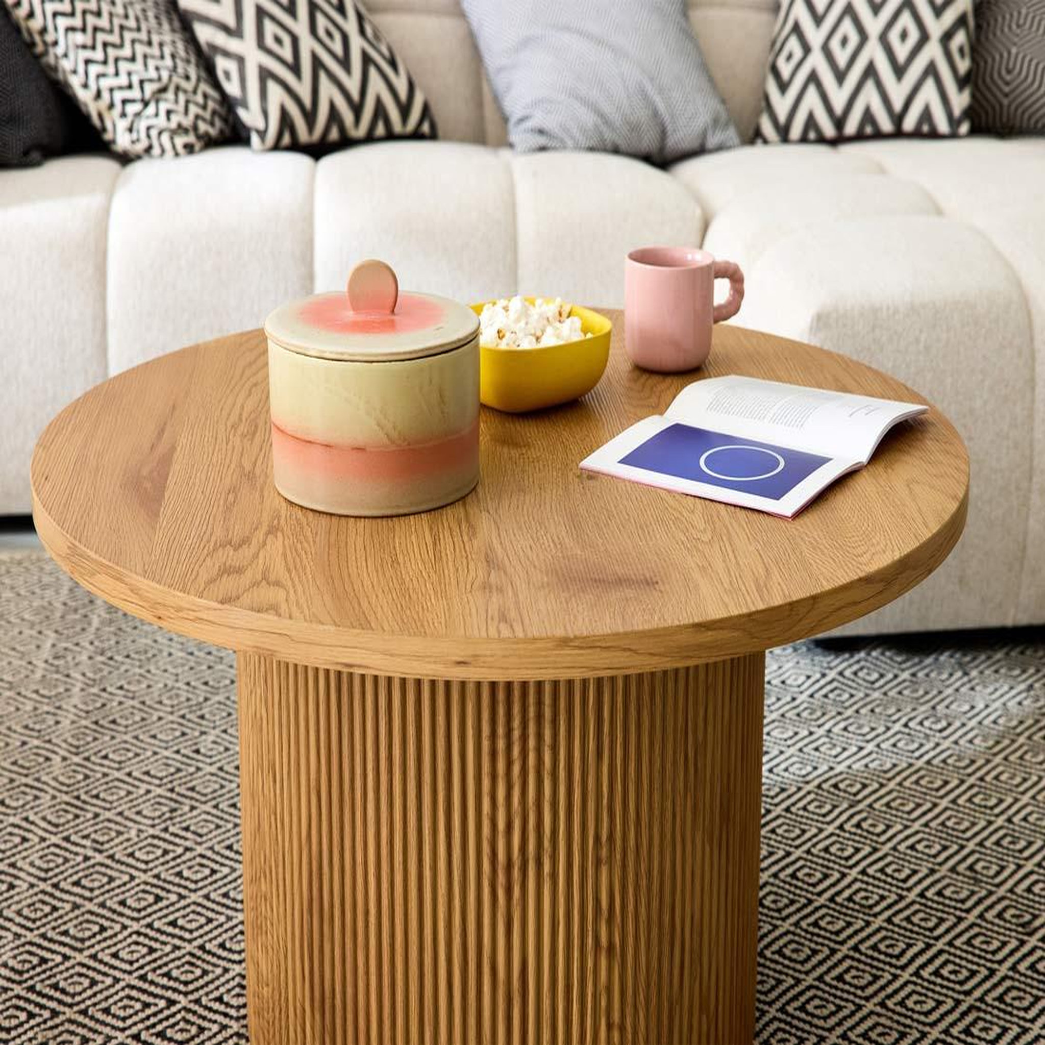 Voir la diapositive 4 : BEST MOBILIER Oliva - table basse ronde - effet bois - 80 cm