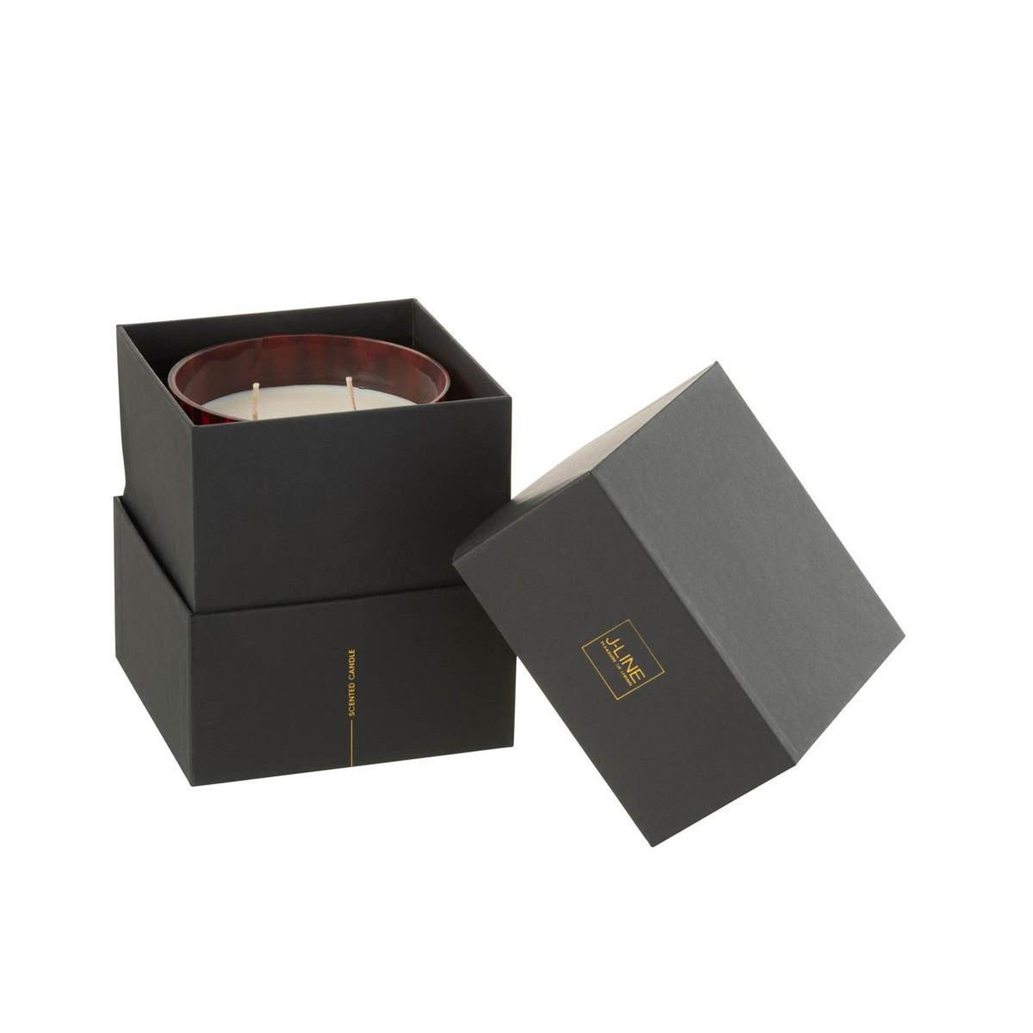 Voir la diapositive 3 : J-LINE Bougie parfumée  noa  16cm bois de santal rouge