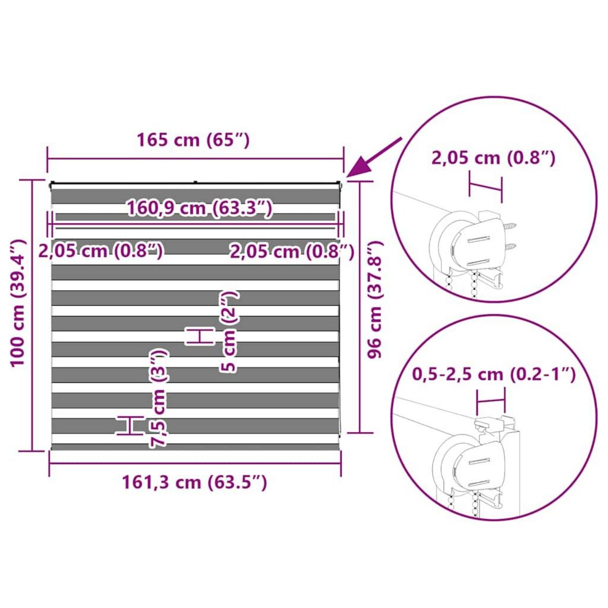 VIDAXL Store zebre gris clair largeur du tissu 160,9 cm polyester