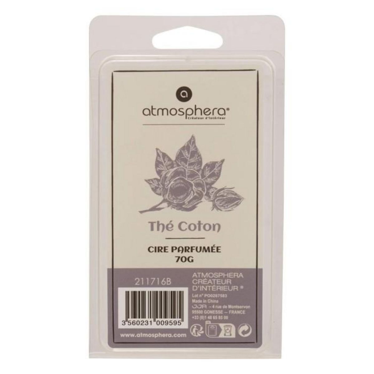 ATMOSPHERA Cire Parfumée à Brûler  Laura  70g Thé Coton