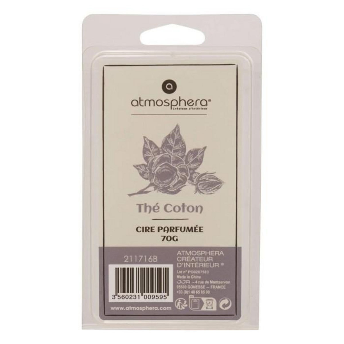 ATMOSPHERA Cire Parfumée à Brûler  Laura  70g Thé Coton