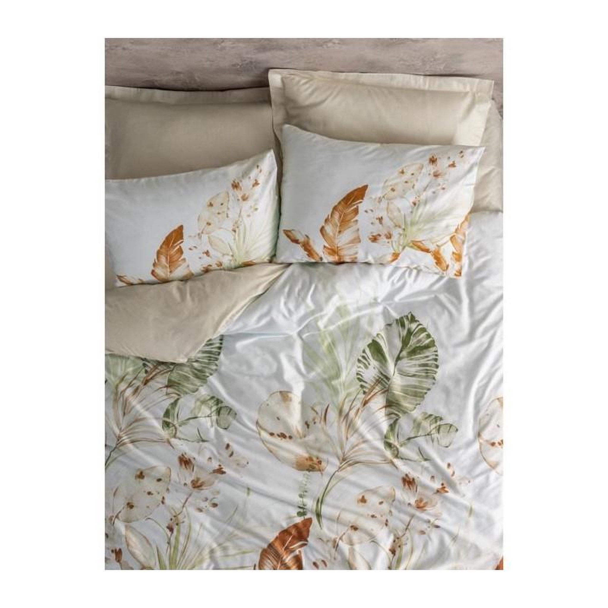 Voir la diapositive 4 : GENERIQUE Parure de lit - 129CTN63946 - 1 housse de couette 220 x 240 cm + 2 taies d'oreiller 60 x 60 cm - Satiné 100% coton - Beige