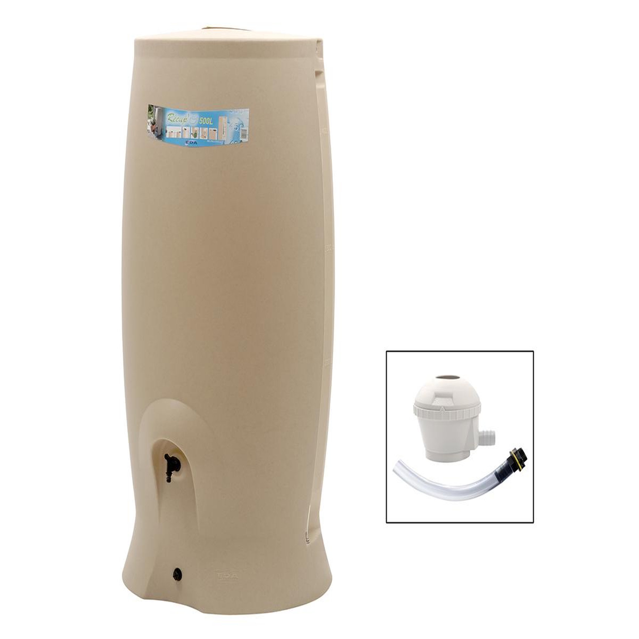 Voir la diapositive 1 : Eda Récupérateur d'eau de pluie 500 l rotomoulé recup'o + kit collecteur - eda