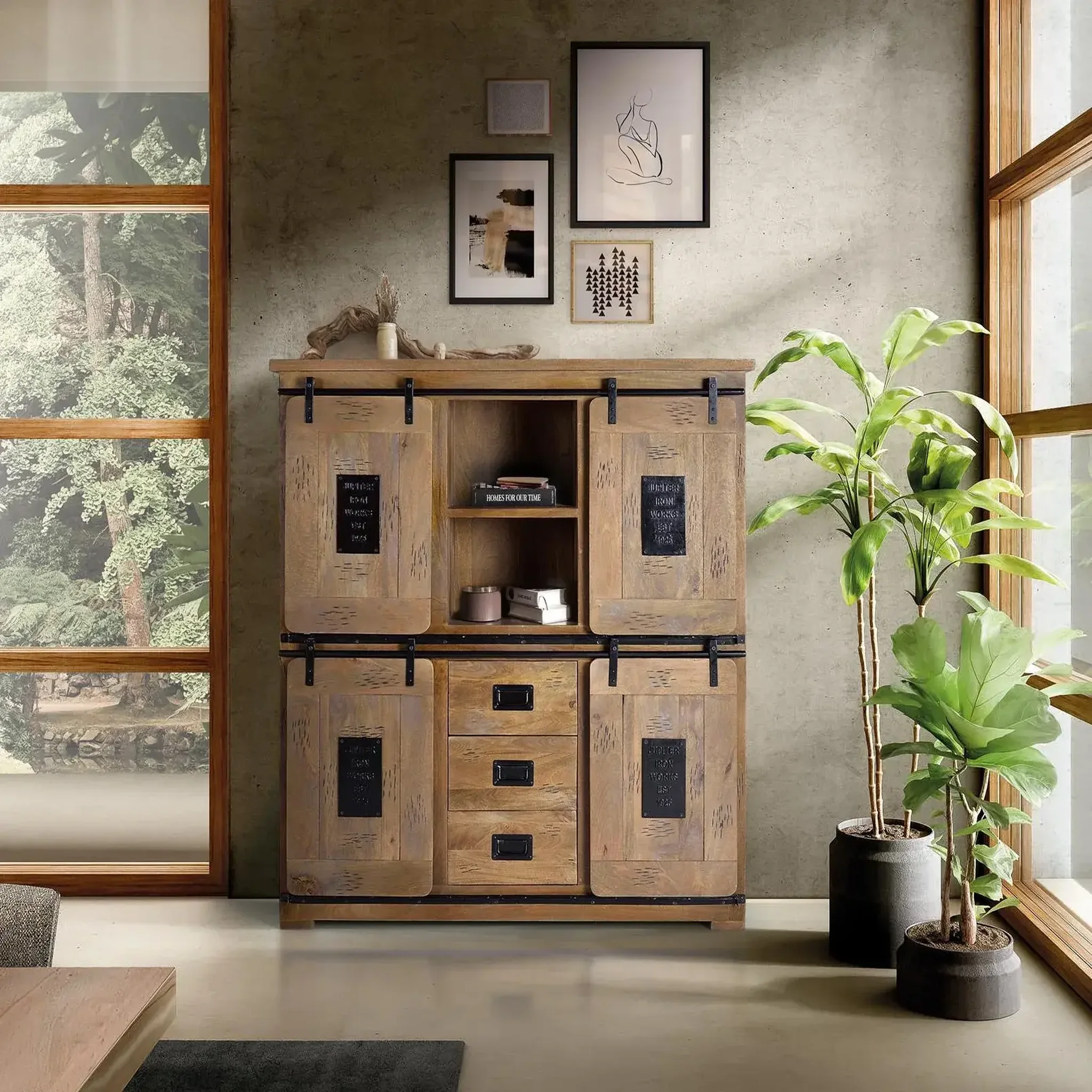 Voir la diapositive 2 : GINER Y COLOMER SL Vaisselier en bois de manguier 150 cm style industriel