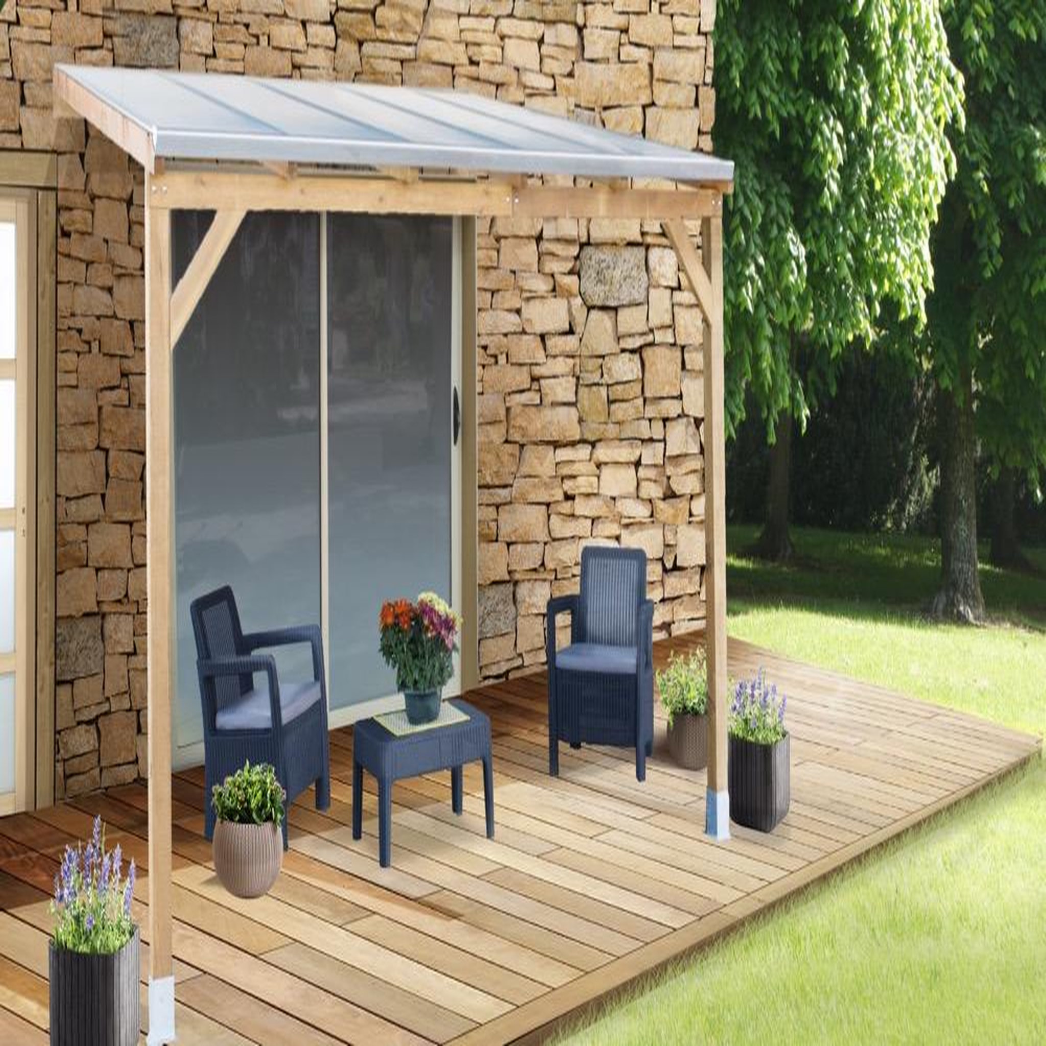 Chalet & jardin Toit Couv'Terrasse bois 3X3 - AVEC TOIT