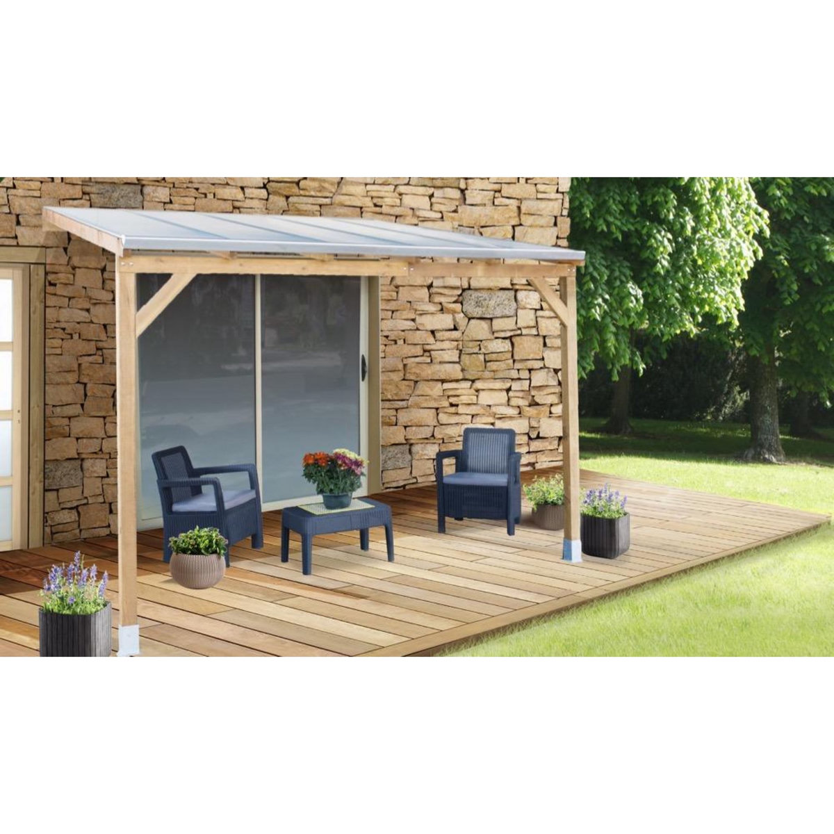 Chalet & jardin Toit Couv'Terrasse bois 3X3 - AVEC TOIT