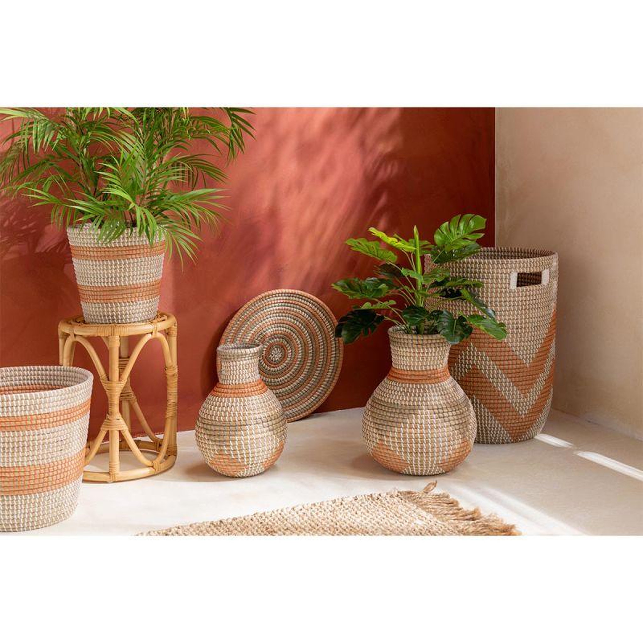 Voir la diapositive 4 : Paris Prix Lot de 3 Paniers de Rangement en Jonc  Colby  56cm Orange