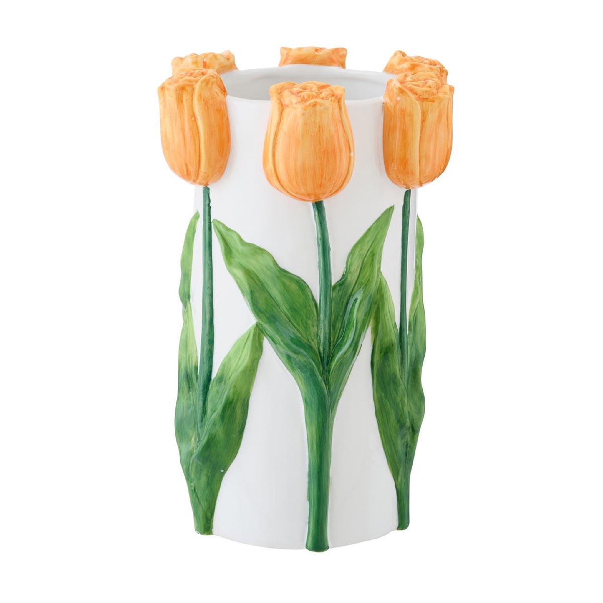 J-LINE Vase tulipes en céramique  bulbe  36cm blanc & orange