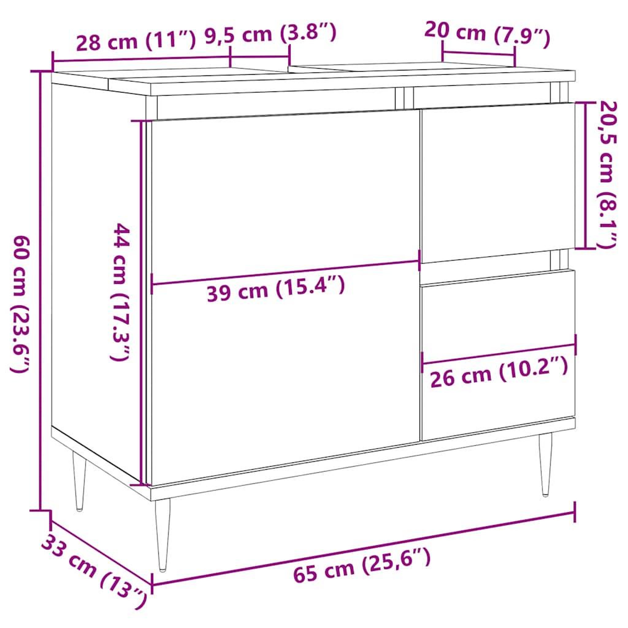 Voir la diapositive 6 : VIDAXL Armoire de salle de bain gris beton 65x33x60 cm