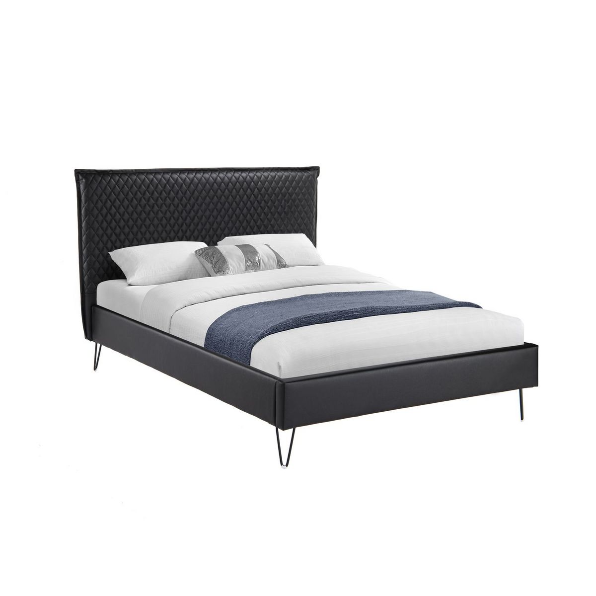 Lit double avec sommier et tête de lit effet matelassé 140x190cm ALBAN