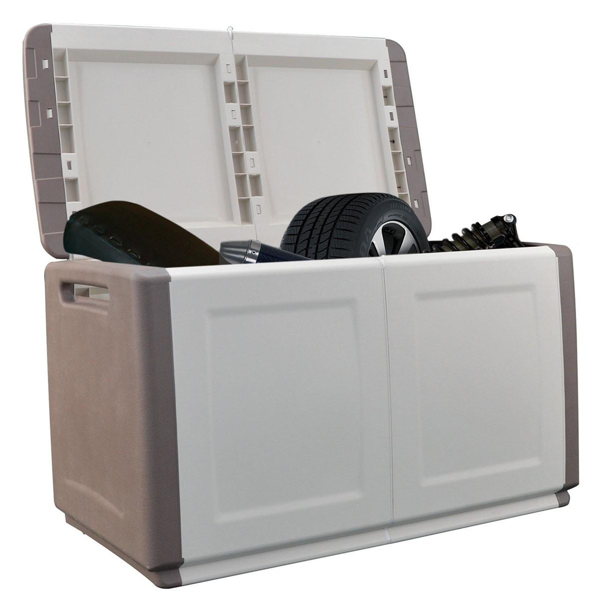 INTEC Coffre de Rangement Extérieur 230L Malle de Jardin Beige/Taupe 96 x 53 x H57cm Poignées de transport INTEC