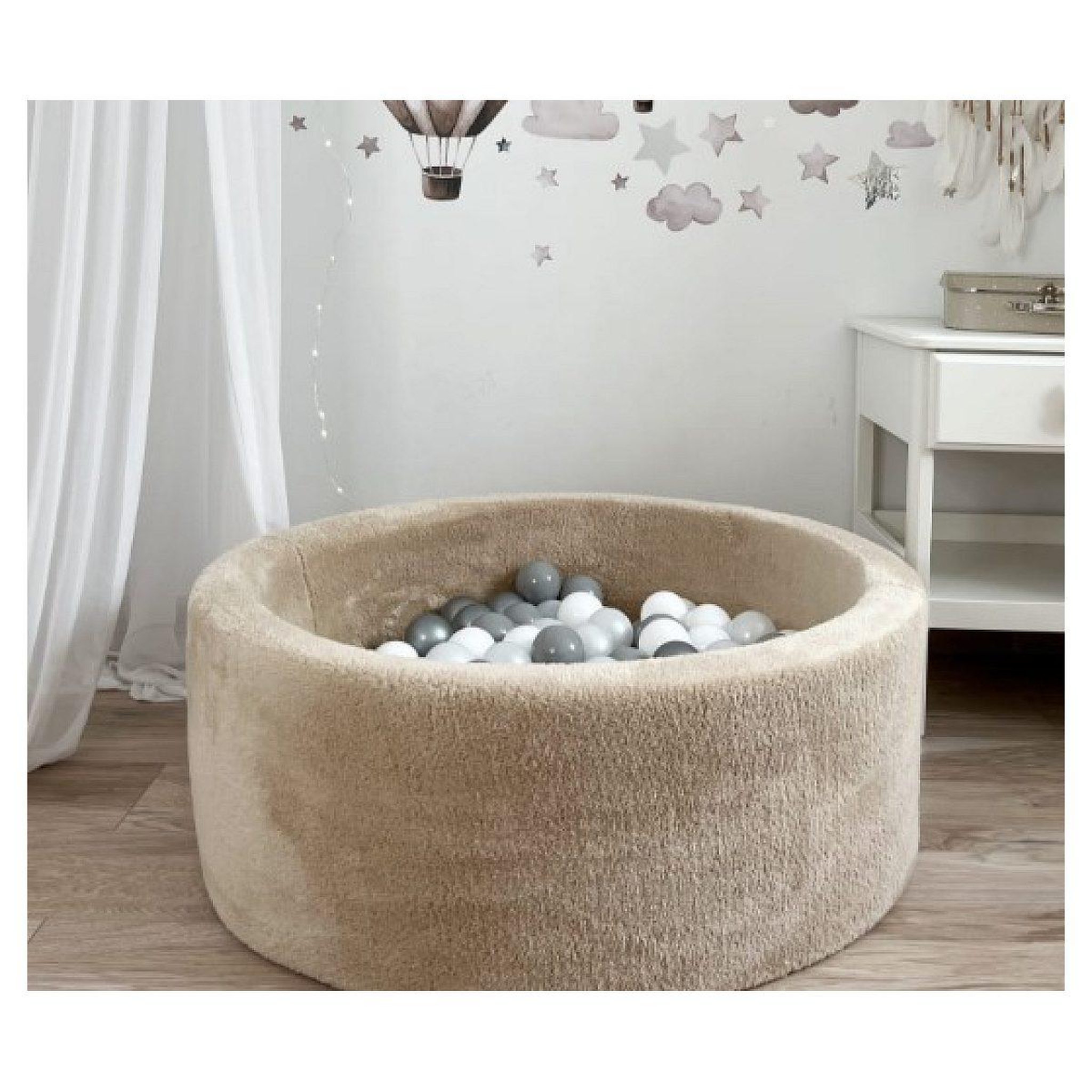 Voir la diapositive 2 : MONIO FOR KIDS Piscine à balles en peluche 90 cm beige + 200 balles