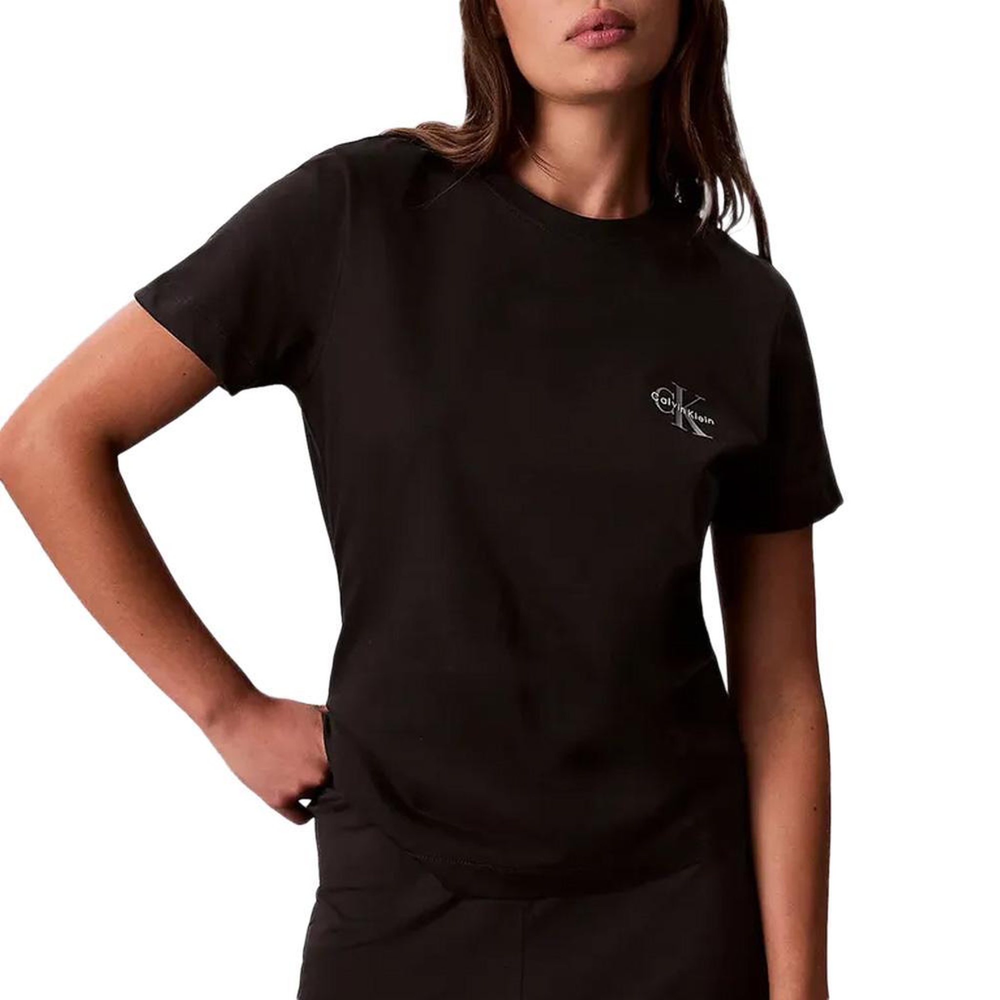 Voir la diapositive 2 : CALVIN KLEIN JEANS Lot de 2 T-Shirt Noir Femme Calvin Klein Jeans Mono logo