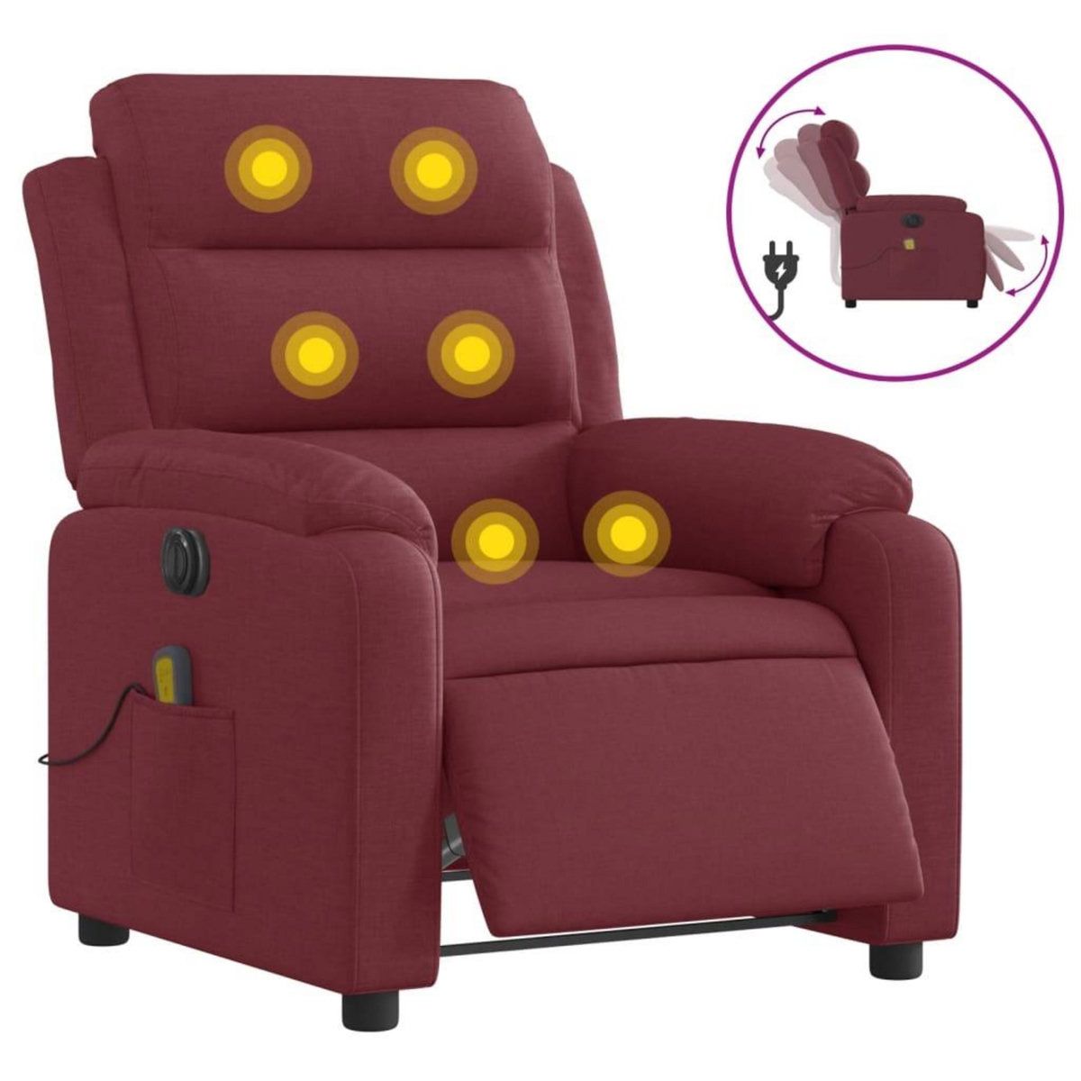 VIDAXL Fauteuil de massage inclinable electrique Rouge bordeaux Tissu