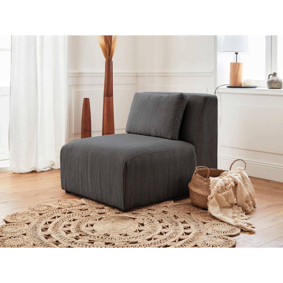 LISA DESIGN Victoire - canapé modulable panoramique d'angle droit - 7 places - en velours côtelé