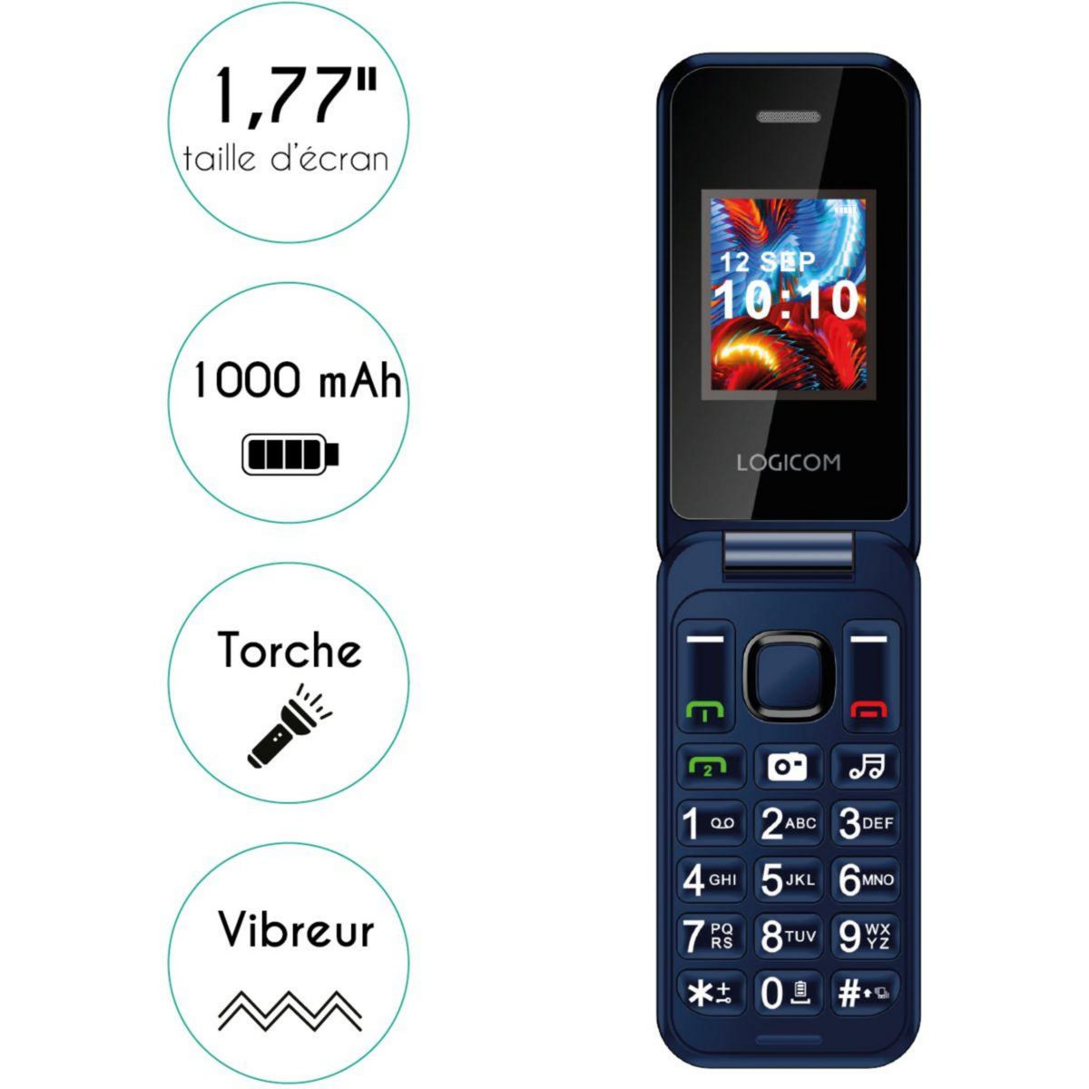 Logicom Téléphone portable Fleep 450 Bleu 4G