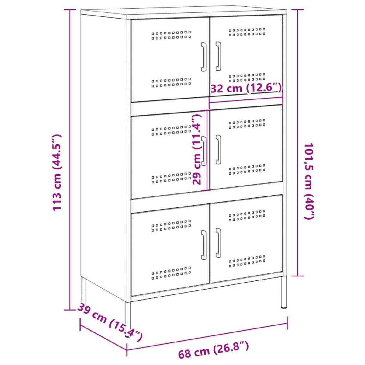 VIDAXL Buffet haut rose 68x39x113 cm acier