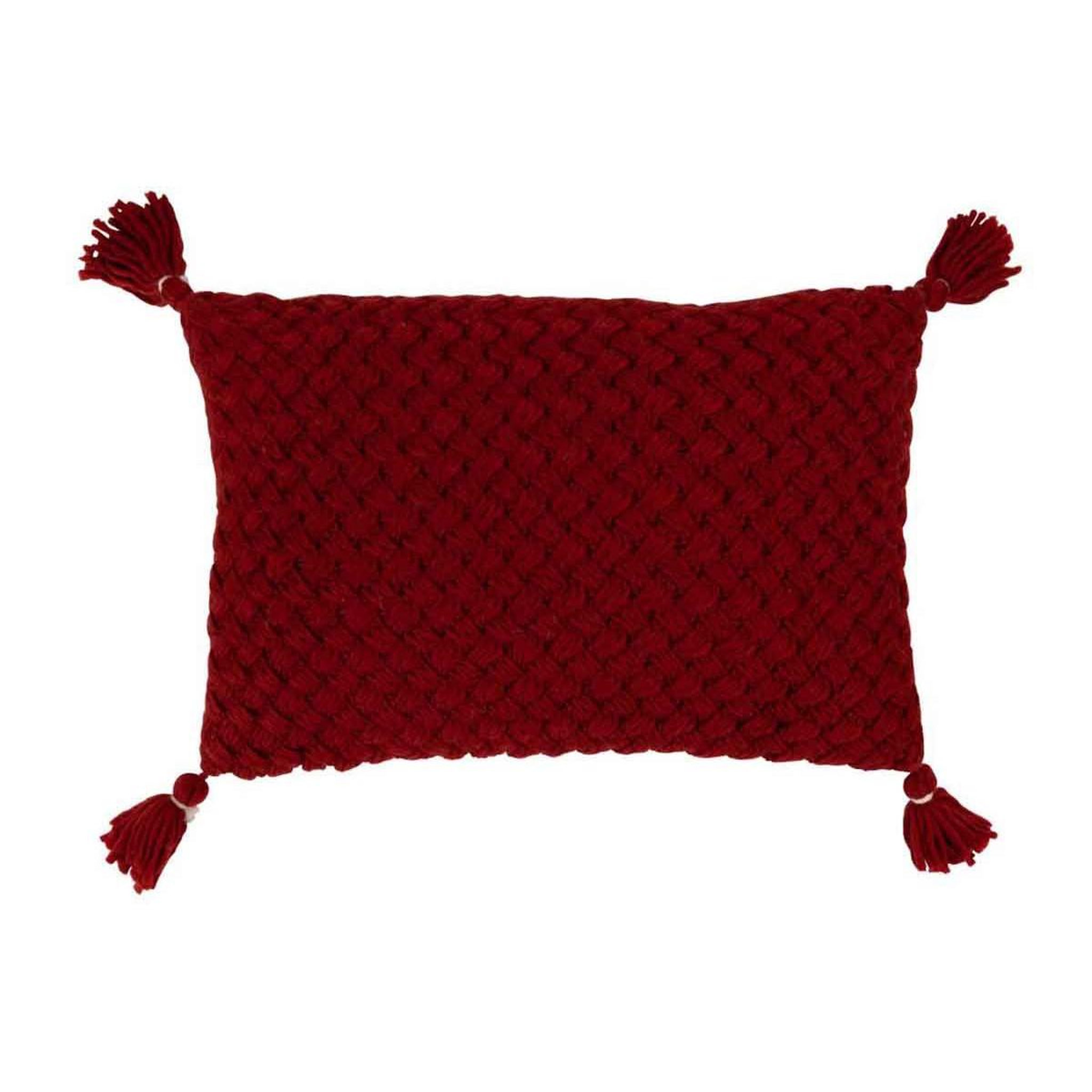 J-LINE Coussin déco à franges  crochet  40x60cm rouge