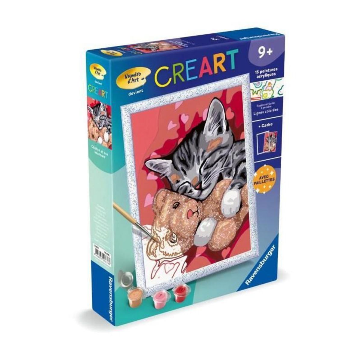 RAVENSBURGER CreArt Kids 18x24cm Chaton et son nounours, Kit de peinture par numéros Numéro d'Art, Des 9 ans, 25838, Ravensburger