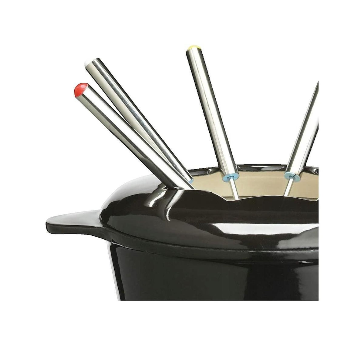 ASTER Ensemble de fondue Aster MasterClass - Caquelon en fonte émaillée noir avec brûleur ajustable