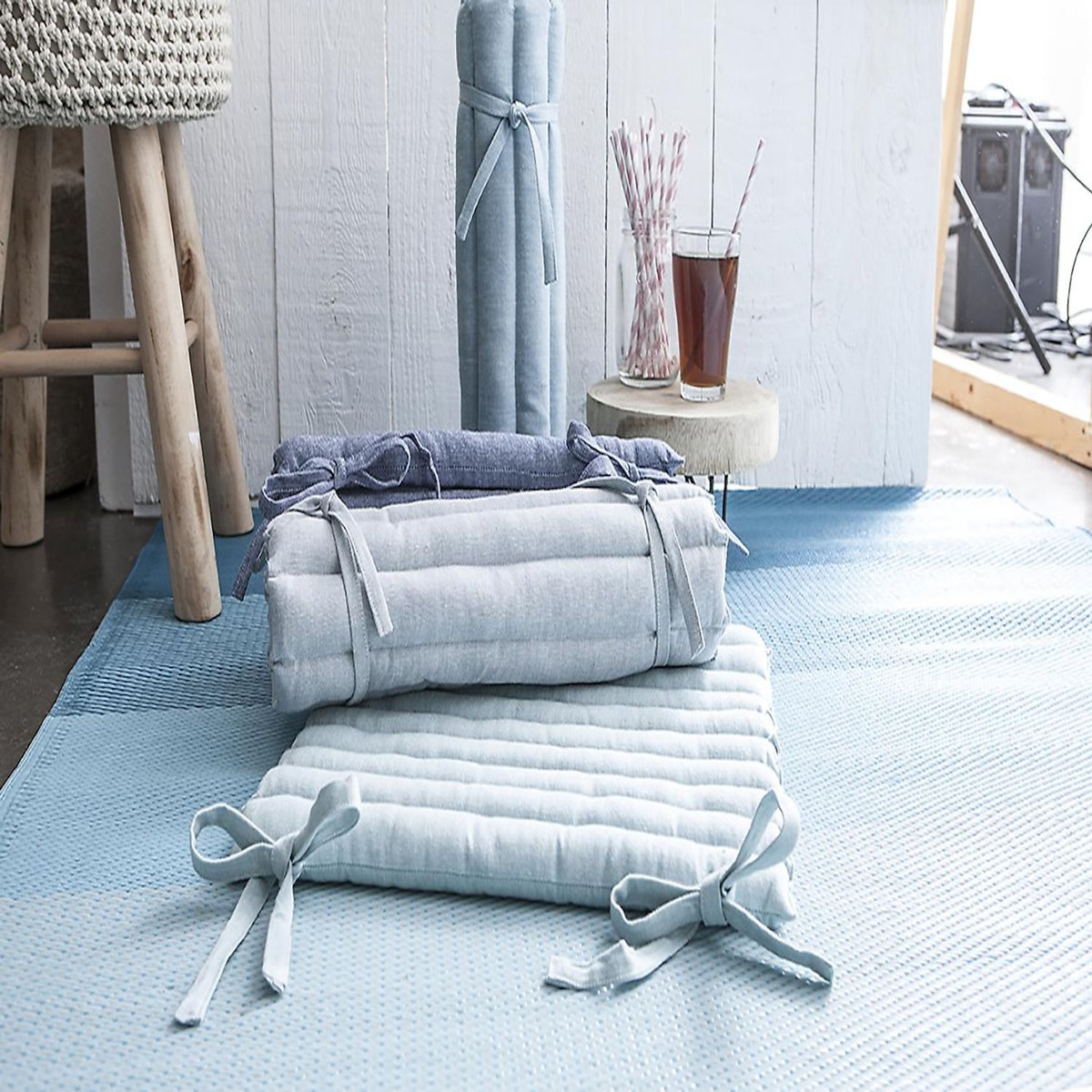Home collection Assise roulée 100%coton finition chambray cabane de la plage