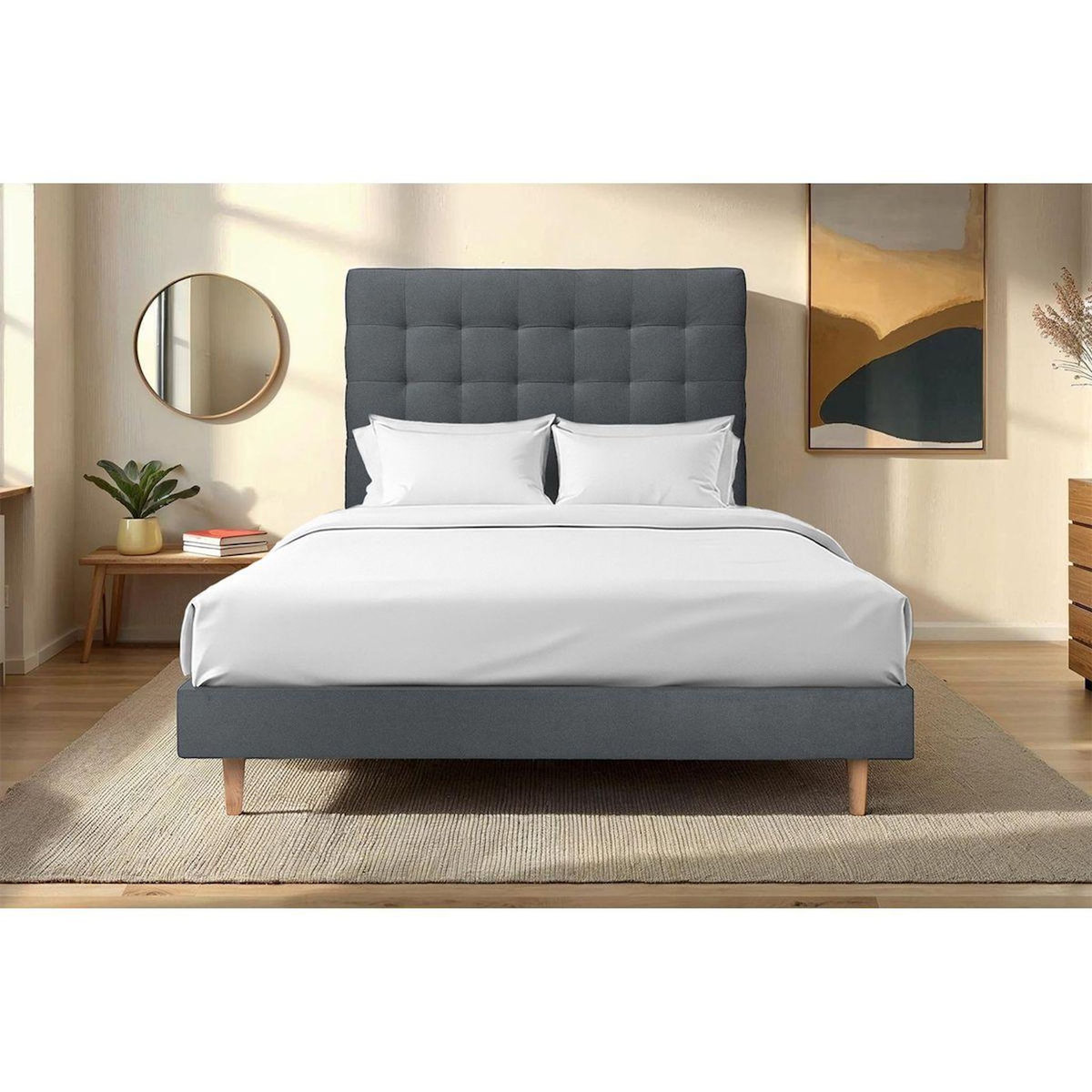 Sommeil de Plomb Lit avec tête de lit capitonnée velours et sommier kit - Hauteur totale : 29cm