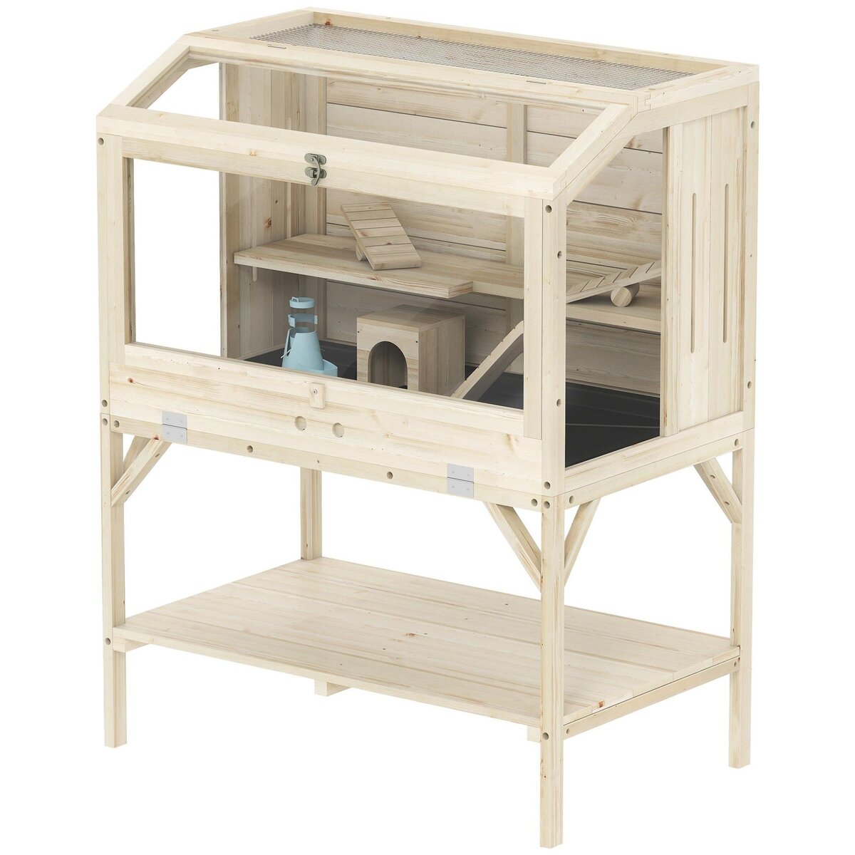 PAWHUT Cage hamster rongeur en bois - 2 niveaux - étagère - accessoires - 84 x 53 x 110 cm