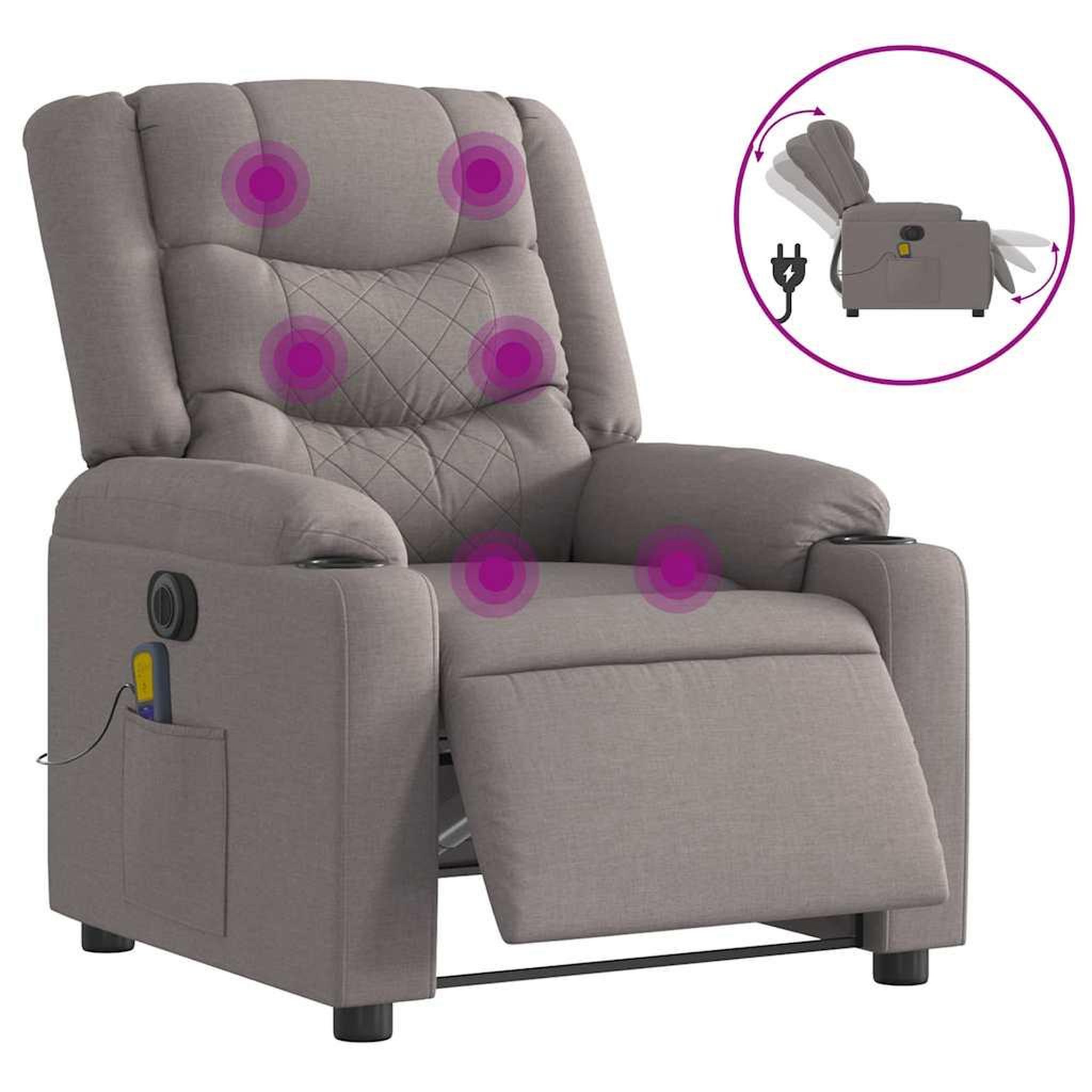Voir la diapositive 4 : VIDAXL Fauteuil de massage inclinable electrique Taupe Tissu