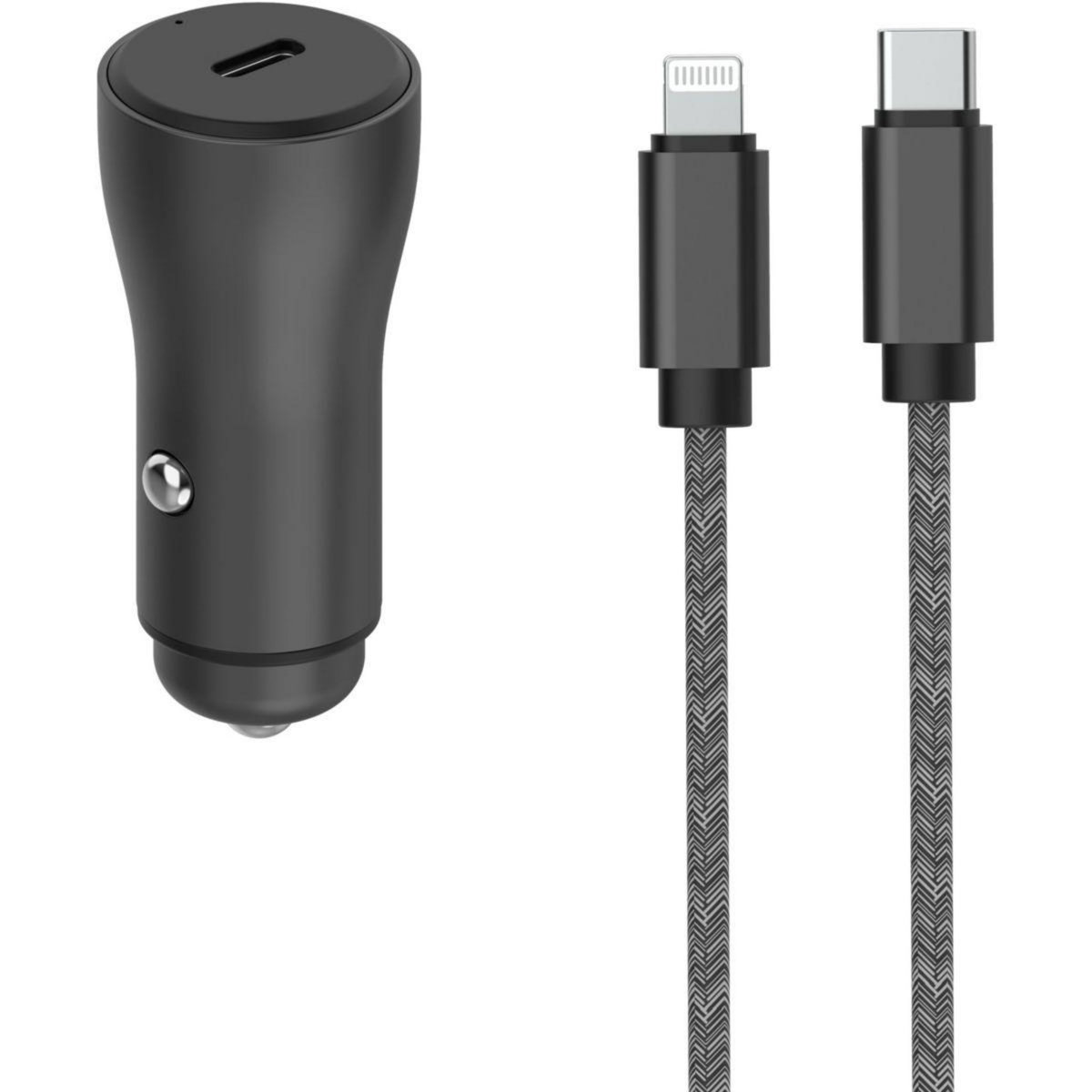 ADEQWAT Chargeur allume cigare USB-C 30W + Câble lightning 1M Noir