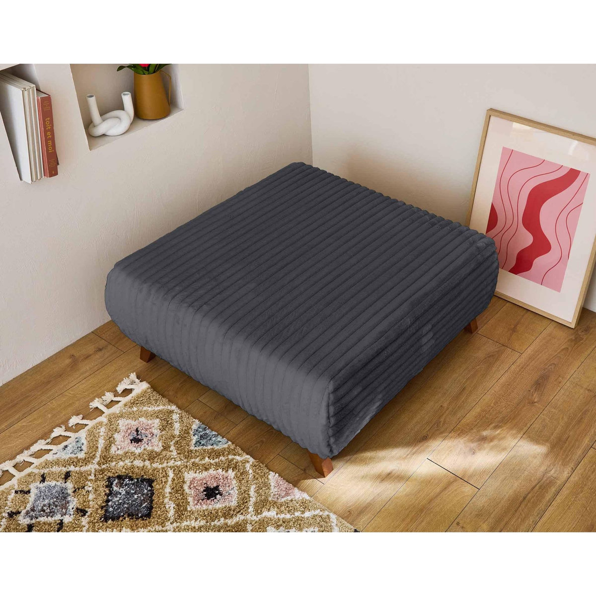 BEST MOBILIER Cristal - pouf modulable - 95 cm - en fausse fourrure côtelée