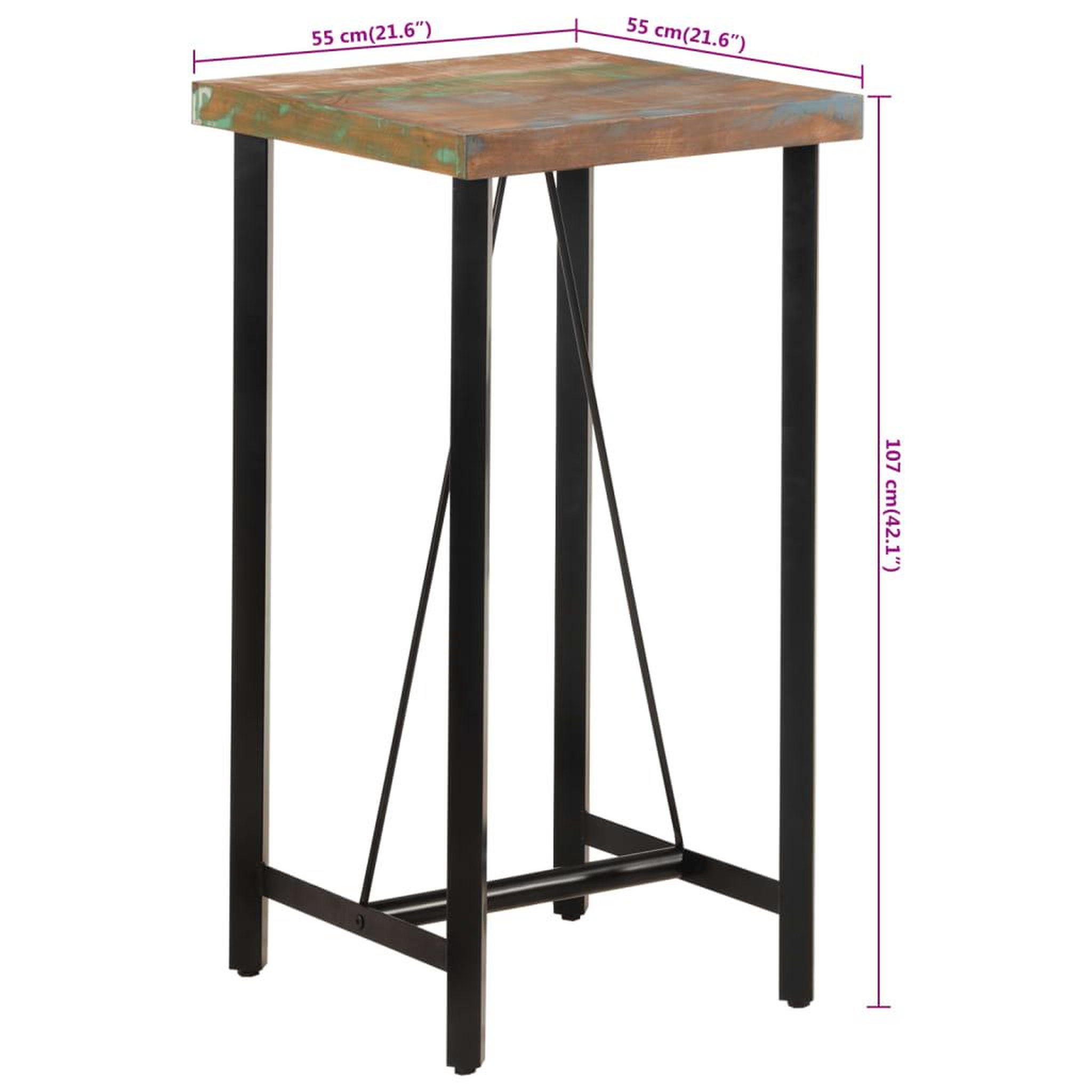 Voir la diapositive 6 : VIDAXL Table de bar 55x55x107 cm bois massif de recuperation et fer