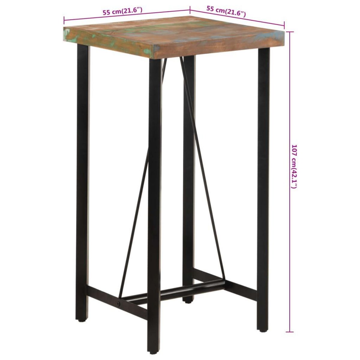 VIDAXL Table de bar 55x55x107 cm bois massif de recuperation et fer