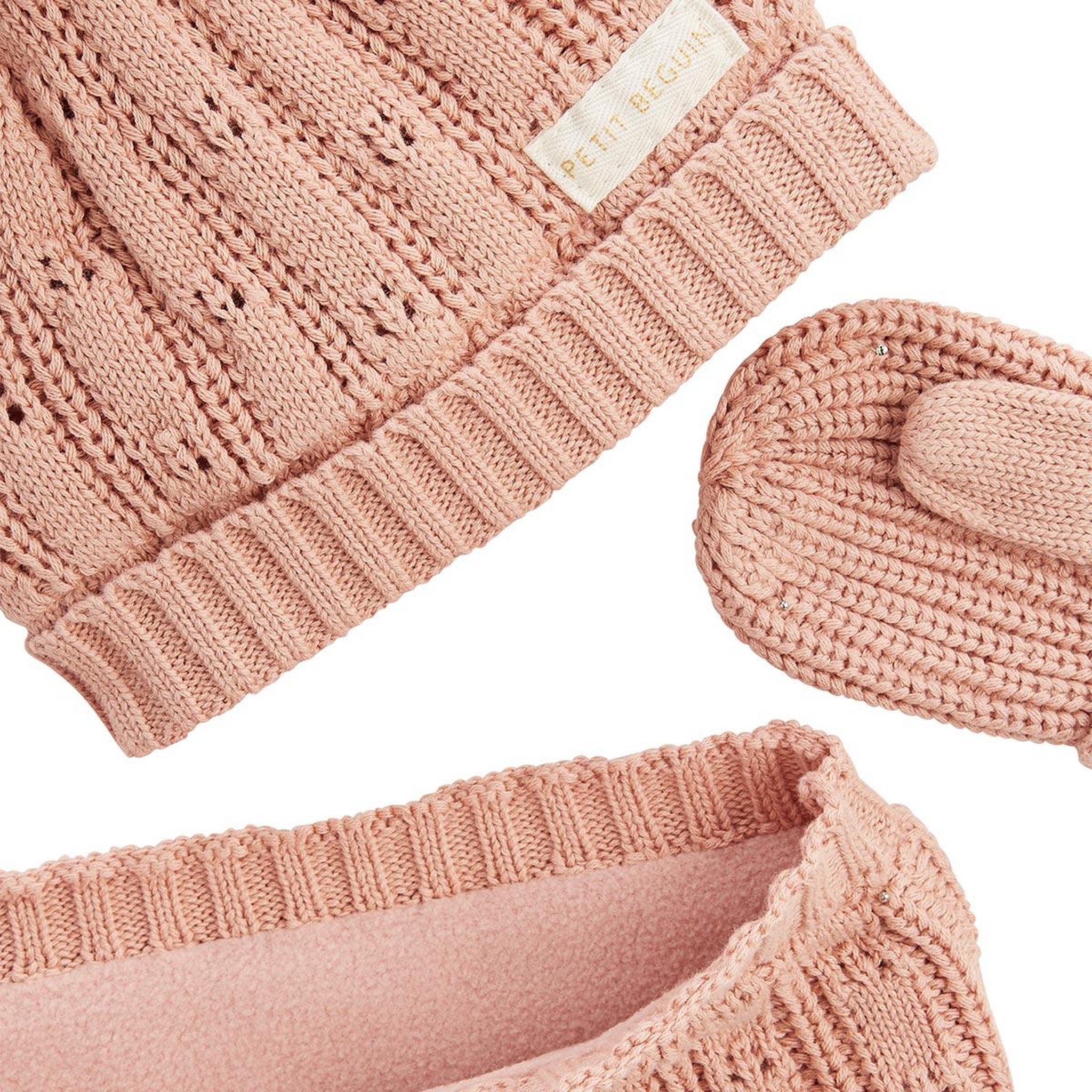 Voir la diapositive 2 : Petit Béguin Ensemble bonnet, moufles et cache-cou enfant en tricot Esmée