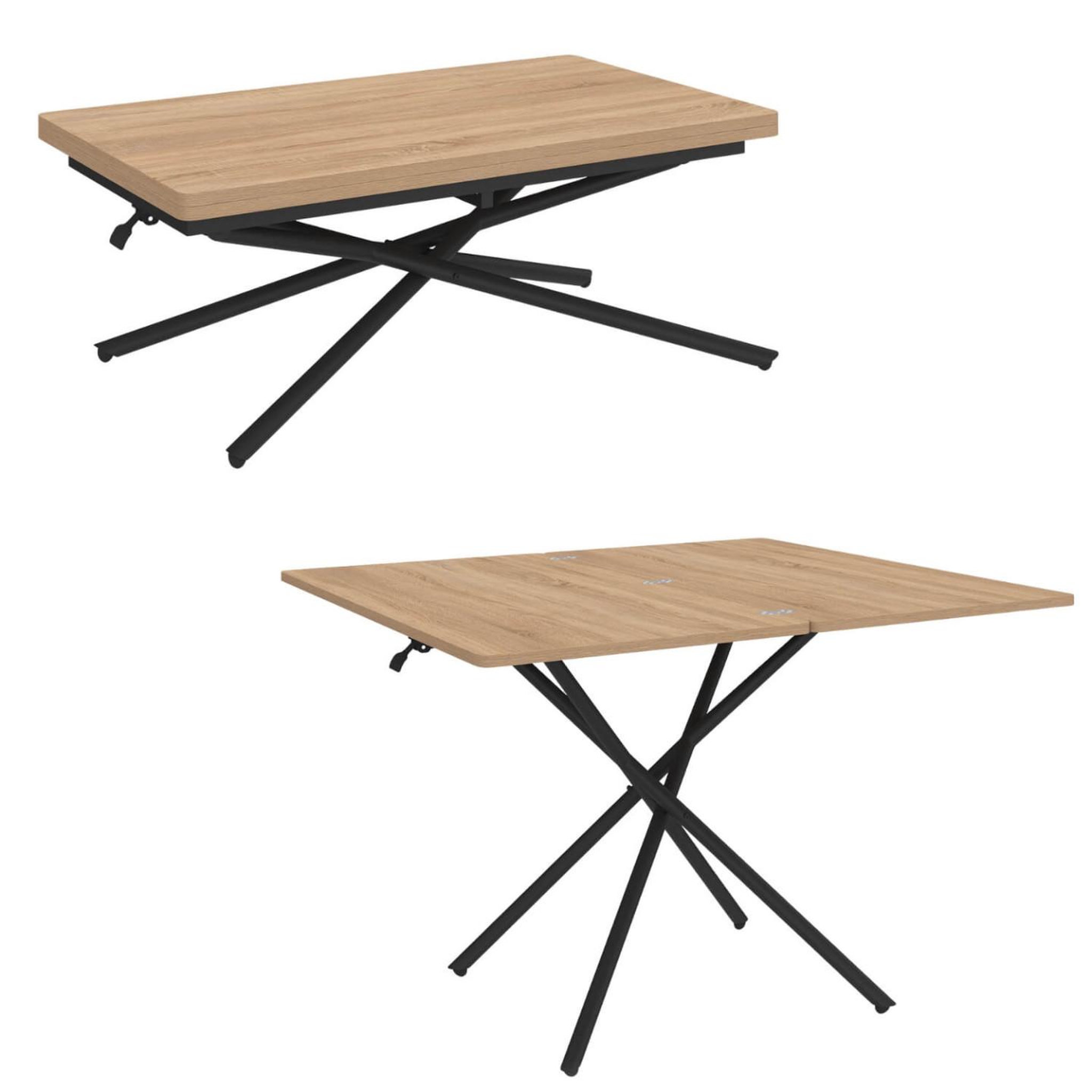 Voir la diapositive 4 : ID MARKET Table basse 2 en 1 relevable en table à manger rectangulaire alix 100 cm bois et noir