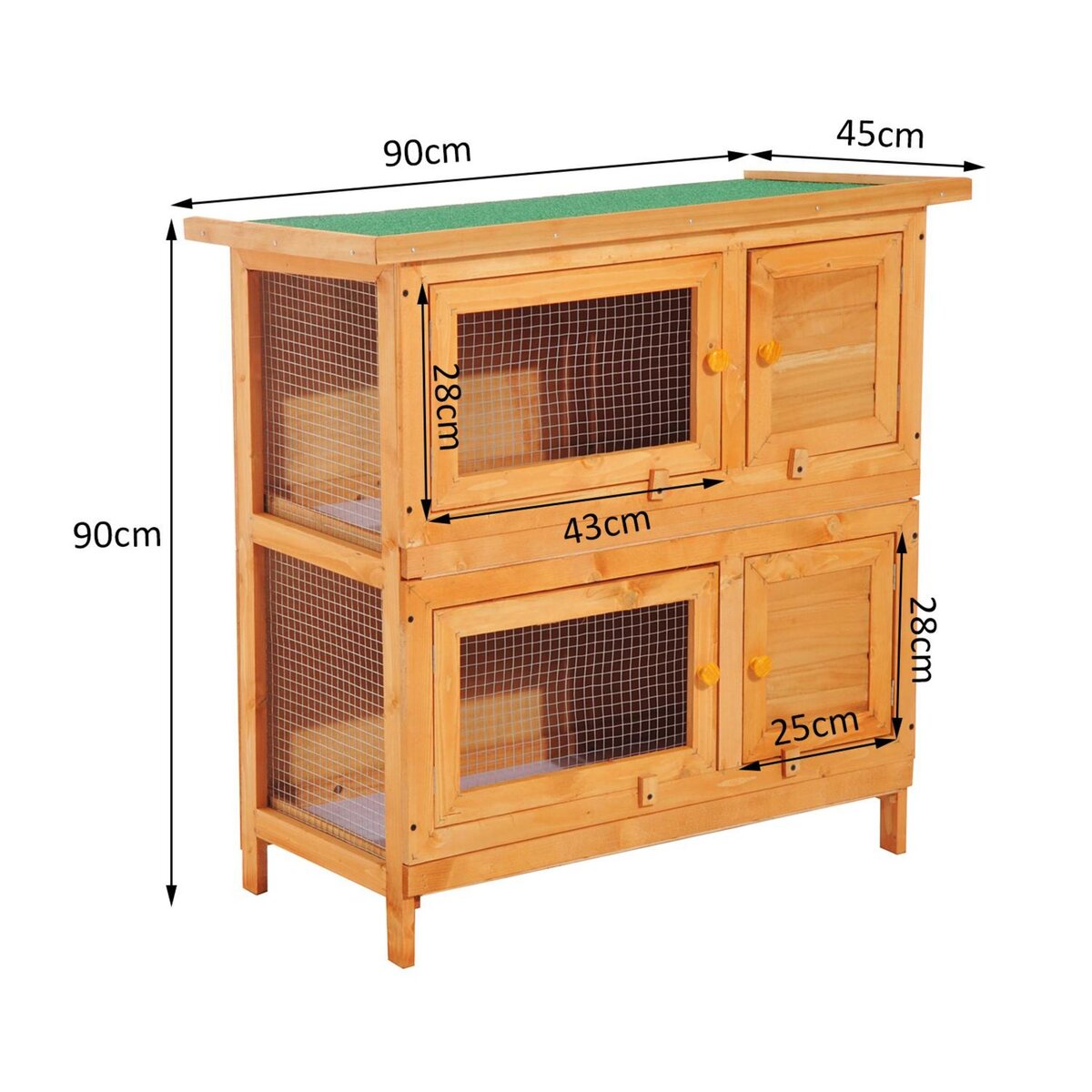 PAWHUT Clapier à lapin cage à lapin double niveau plateaux coulissants 4 portes verrouillables toit ouvrant 90L x 45l x 90H cm