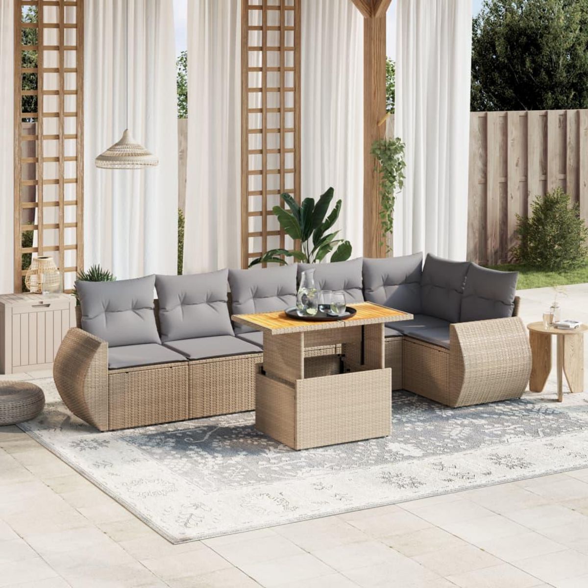 VIDAXL Salon de jardin avec coussins 7 pcs beige resine tressee